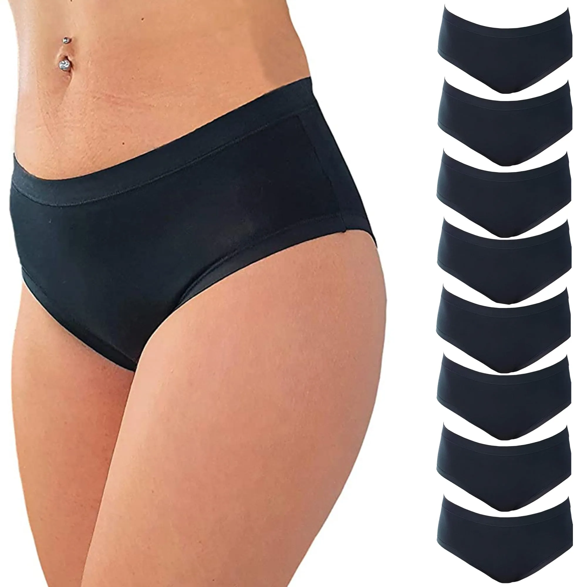 Cotonella L'Altra 3363 Slip Donna Midi in Cotone Bielastico, Nero, 8 Pezzi, M - immagine 1