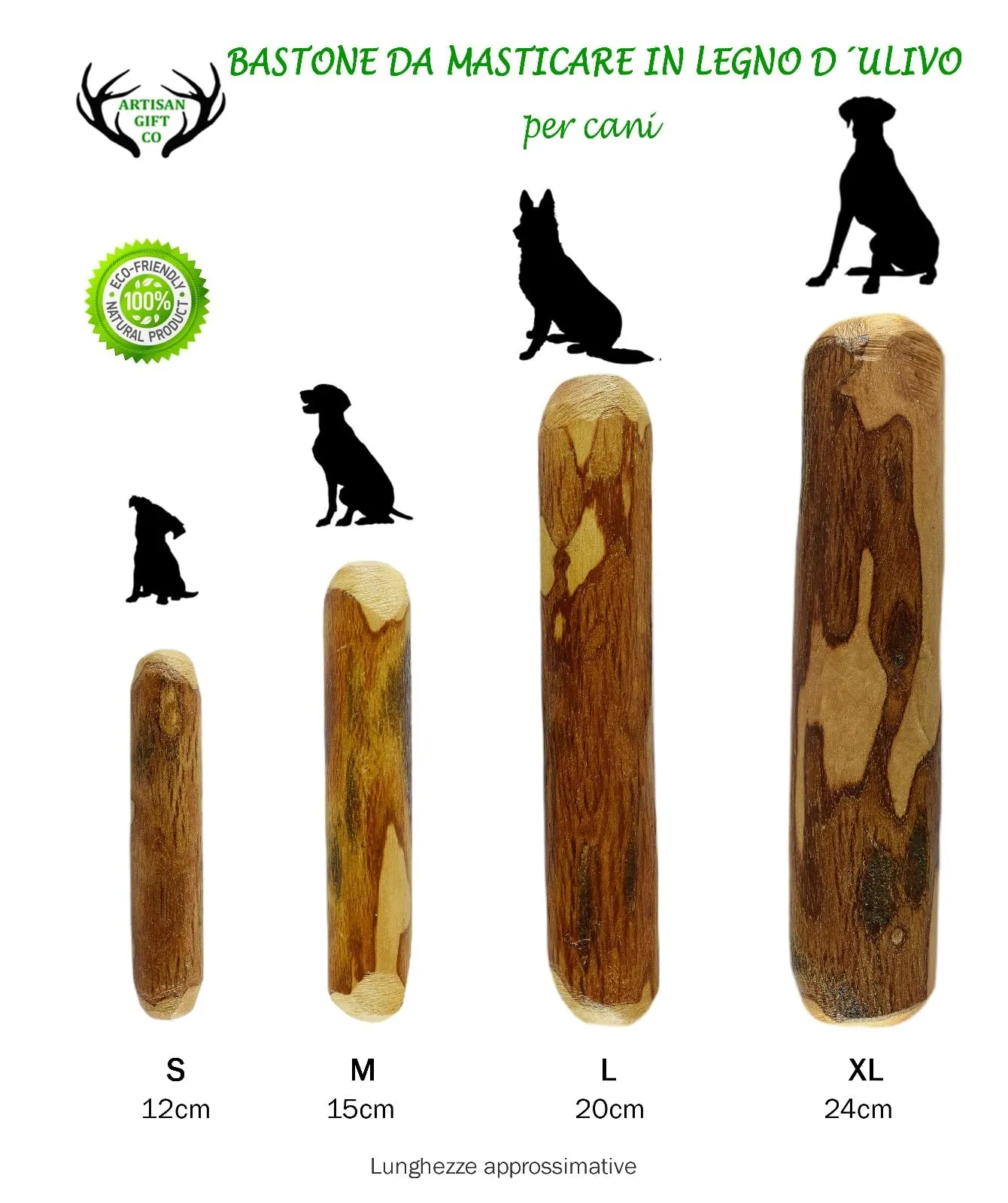 ARTISAN GIFT CO Osso di legno d'ulivo naturale per cani, 24 cm - immagine 3