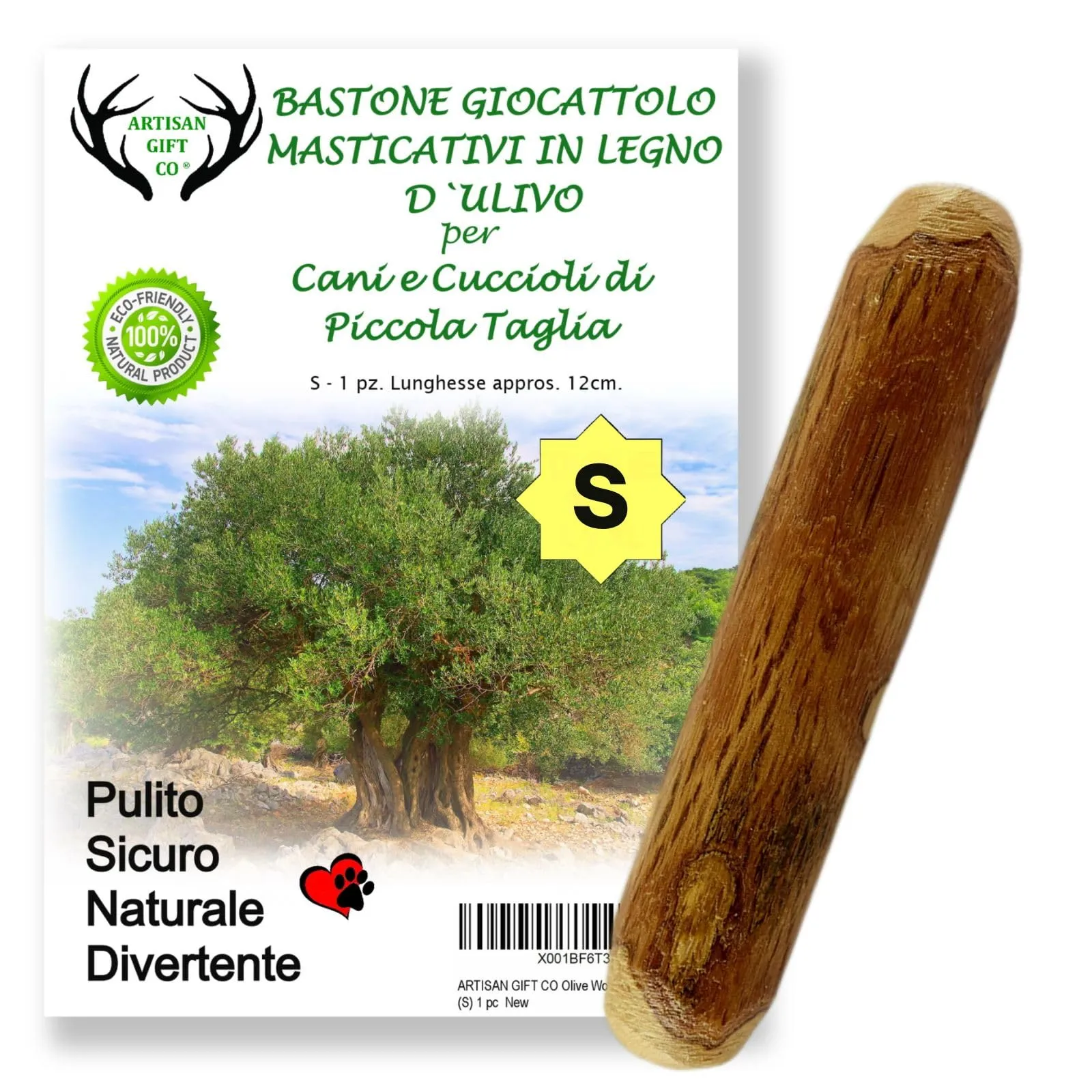 ARTISAN GIFT CO Legno di ulivo per cane, osso di legno naturale, 12 cm - immagine 1
