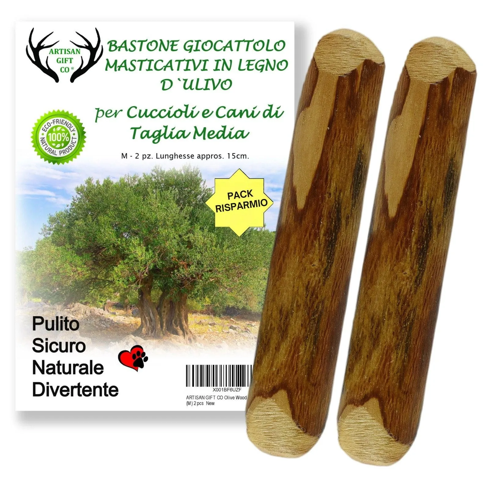 ARTISAN GIFT CO Legno di ulivo per cane, osso di legno naturale da masticare, 15 cm - immagine 1