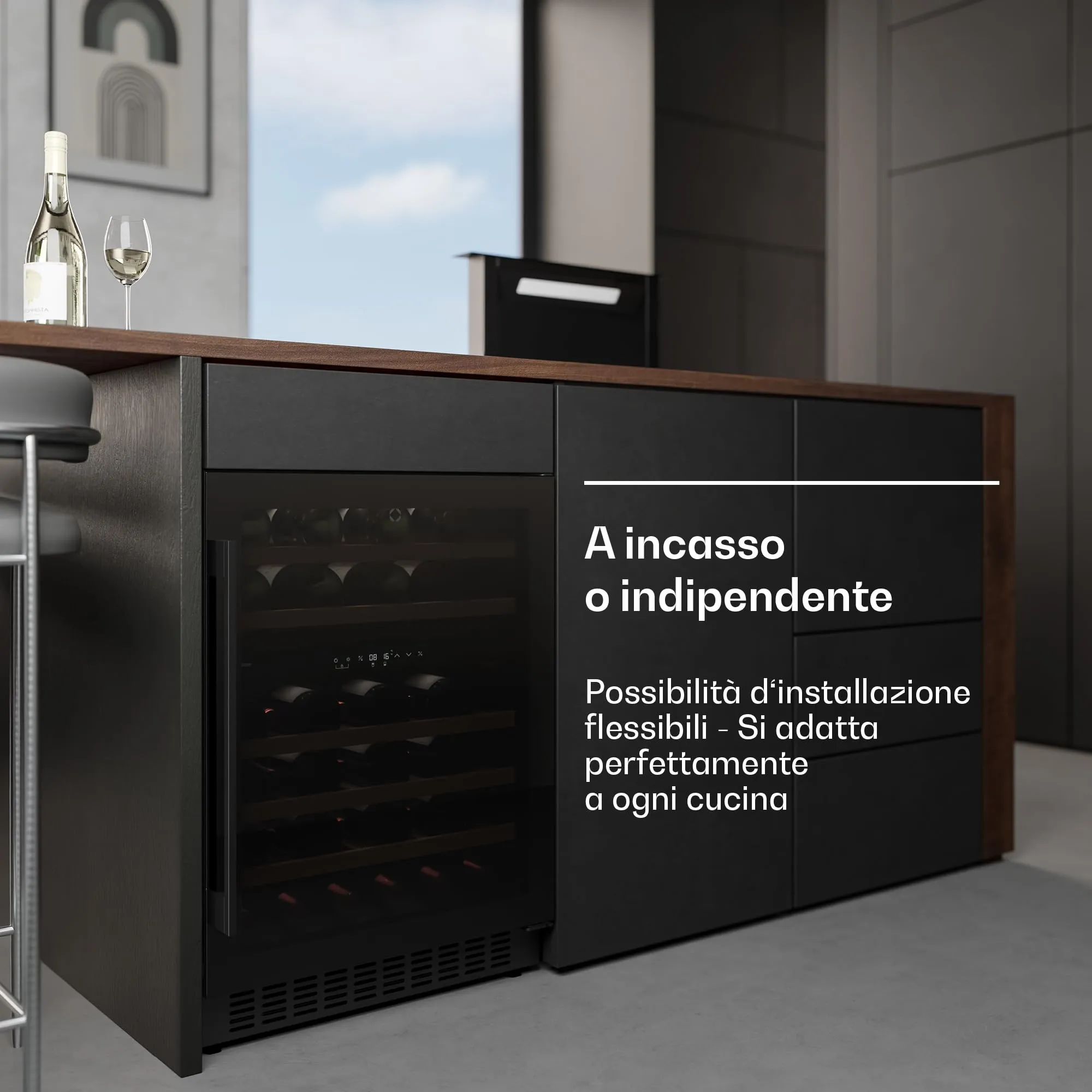 Klarstein Velaire Cantinetta per Vino Doppia Temperatura, 46 Bottiglie, 2 Zone 5-22°C, LED, Touch, Ripiani in Legno, UV, 41 dB - immagine 2