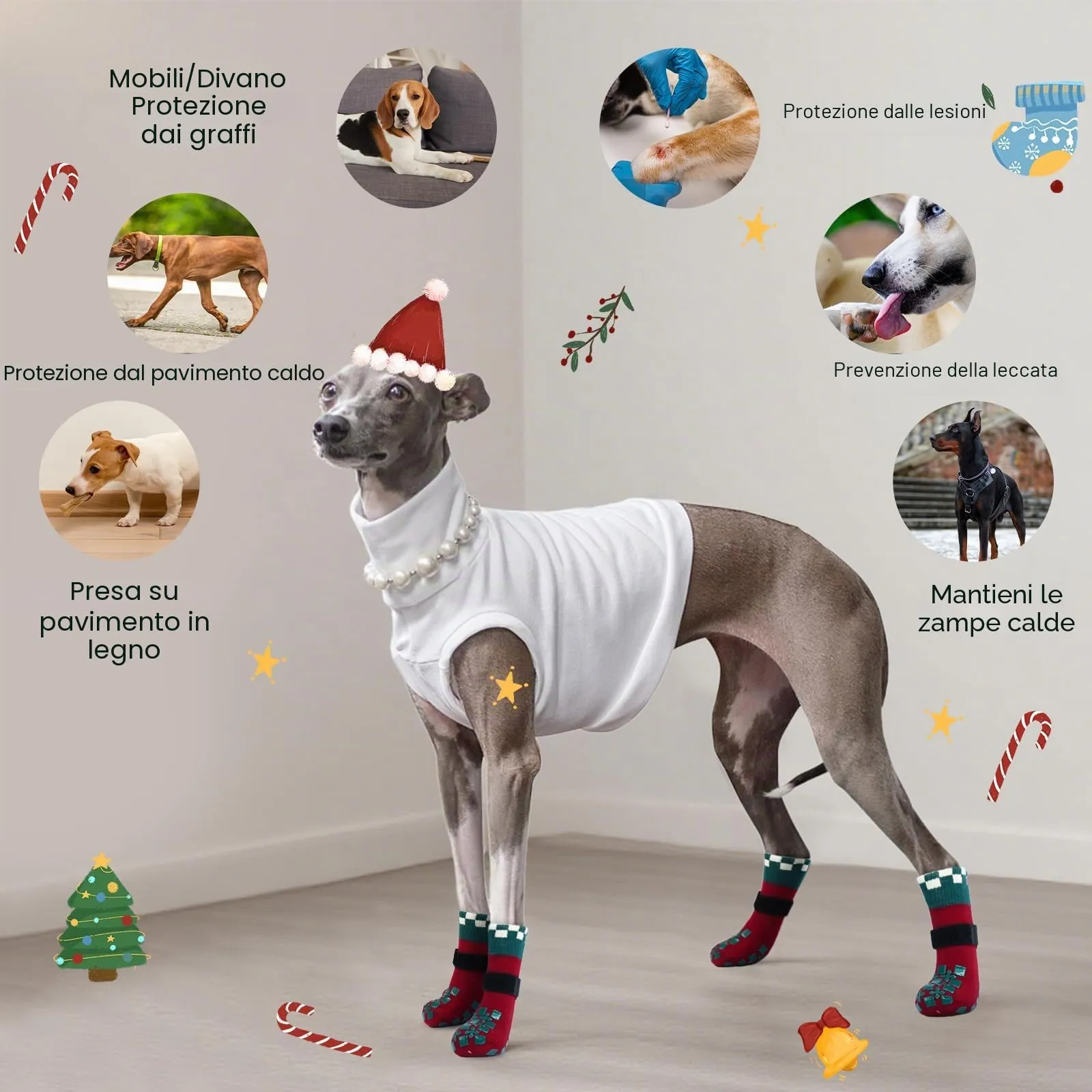 PUMYPOREITY Calzini per Cani Anti Leccamento e Antiscivolo, 2 Paia, Rosso, M - immagine 5