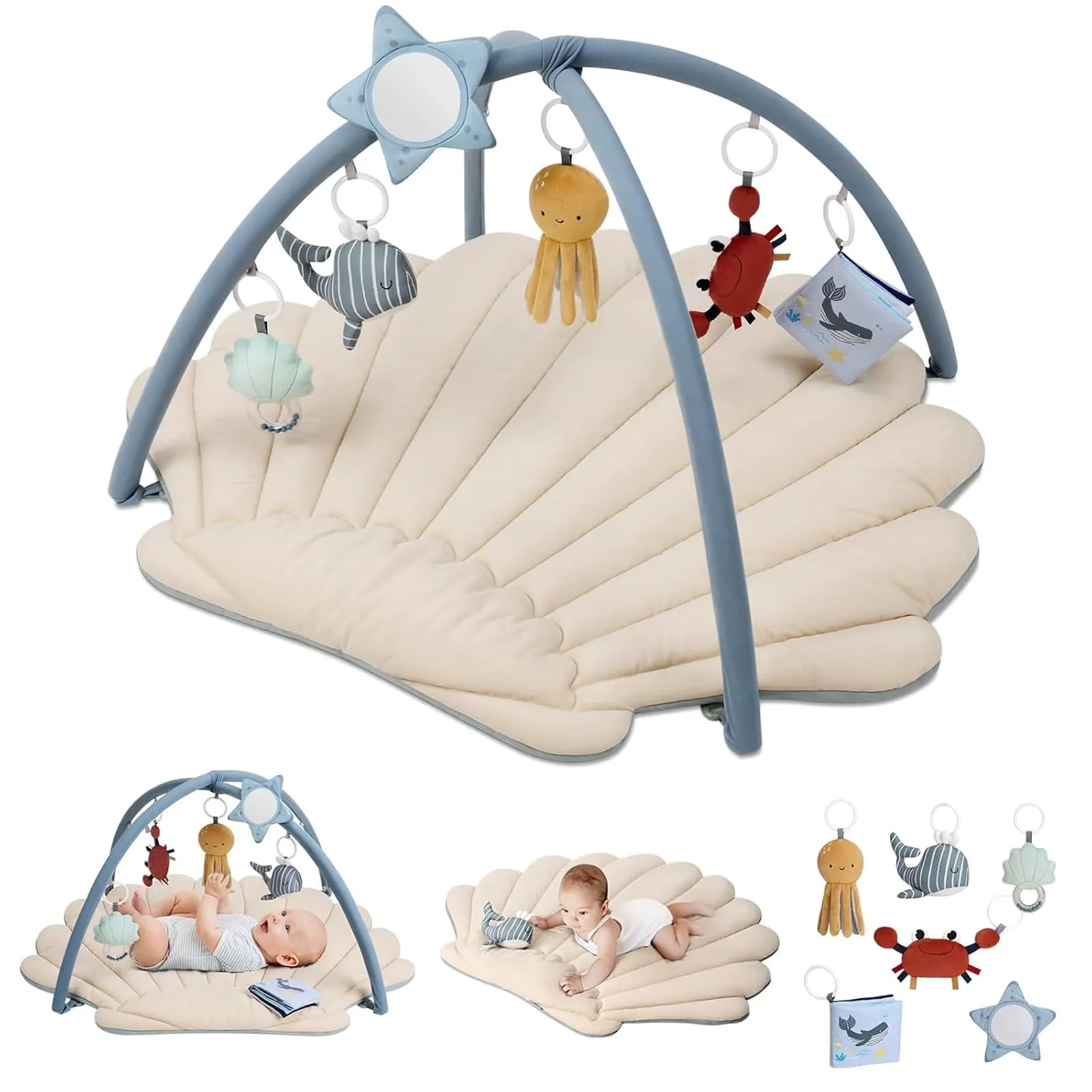 Blissful Diary Palestrina Neonato Montessori con Arco Rimovibile e 6 Giochi, Tema Boho Oceano - immagine 1