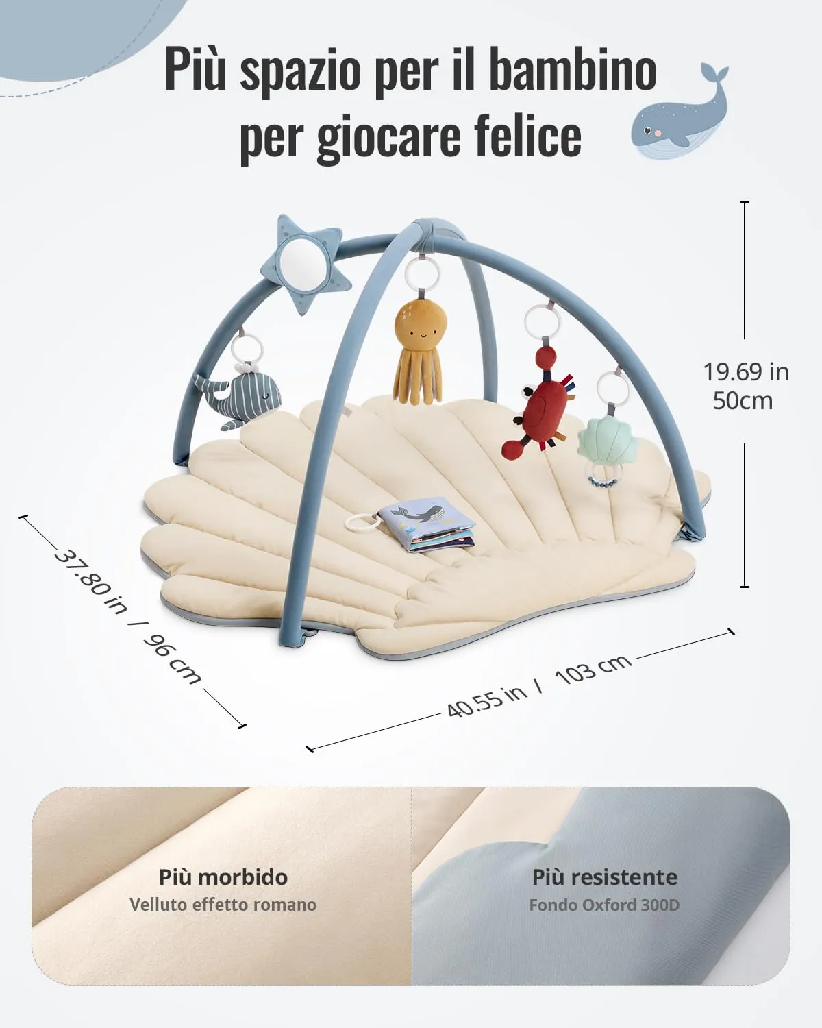 Blissful Diary Palestrina Neonato Montessori con Arco Rimovibile e 6 Giochi, Tema Boho Oceano - immagine 2