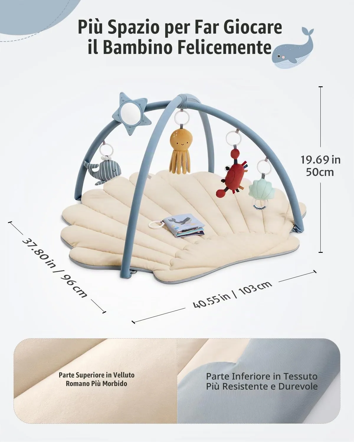 Blissful Diary Palestrina Neonato Montessori con Arco Rimovibile e 6 Giochi, Tema Boho Oceano - immagine 8