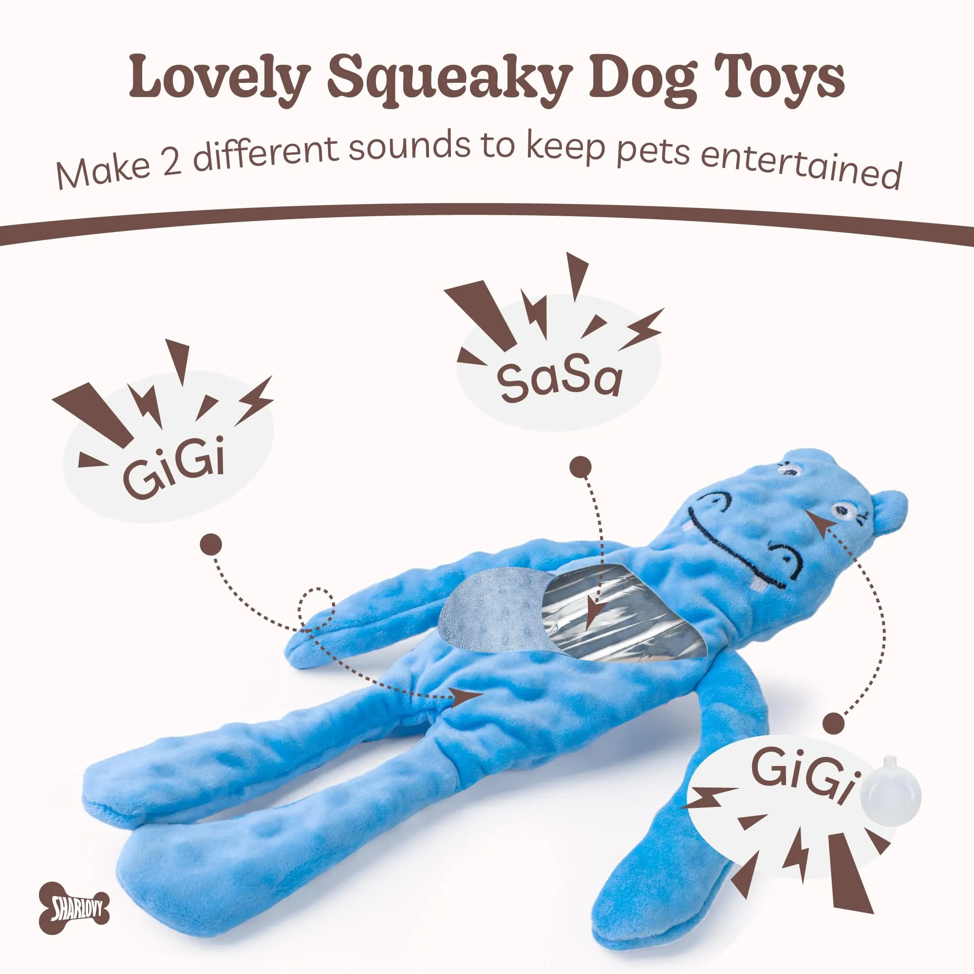 SHARLOVY Set di 5 Giocattoli Interattivi per Cani Senza Imbottitura con Crinkle per Dentizione e Noia - immagine 3
