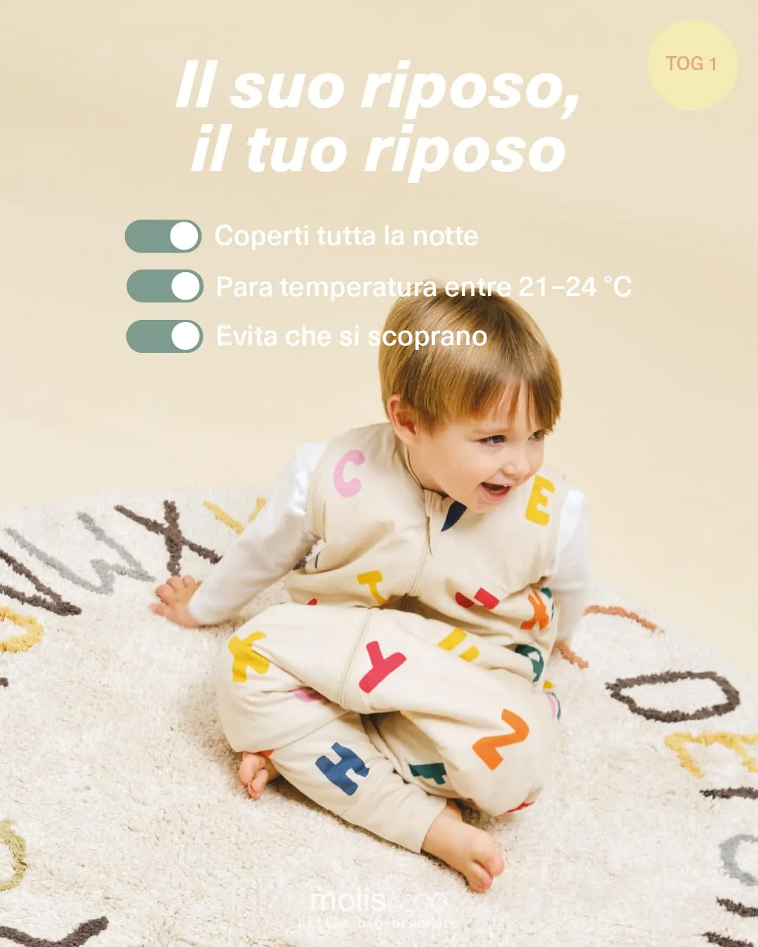 molis & co Sacco Nanna con piedini 1 TOG, 100% Cotone Oeko-Tex 100, ABC, 1 anno - immagine 5