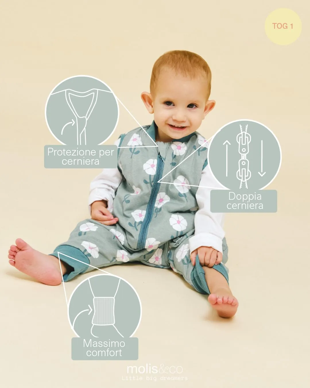 molis & co Sacco Nanna con piedini 1 TOG, Cotone Oeko-TEX 100, Sakura Garden, 2 anni - immagine 3