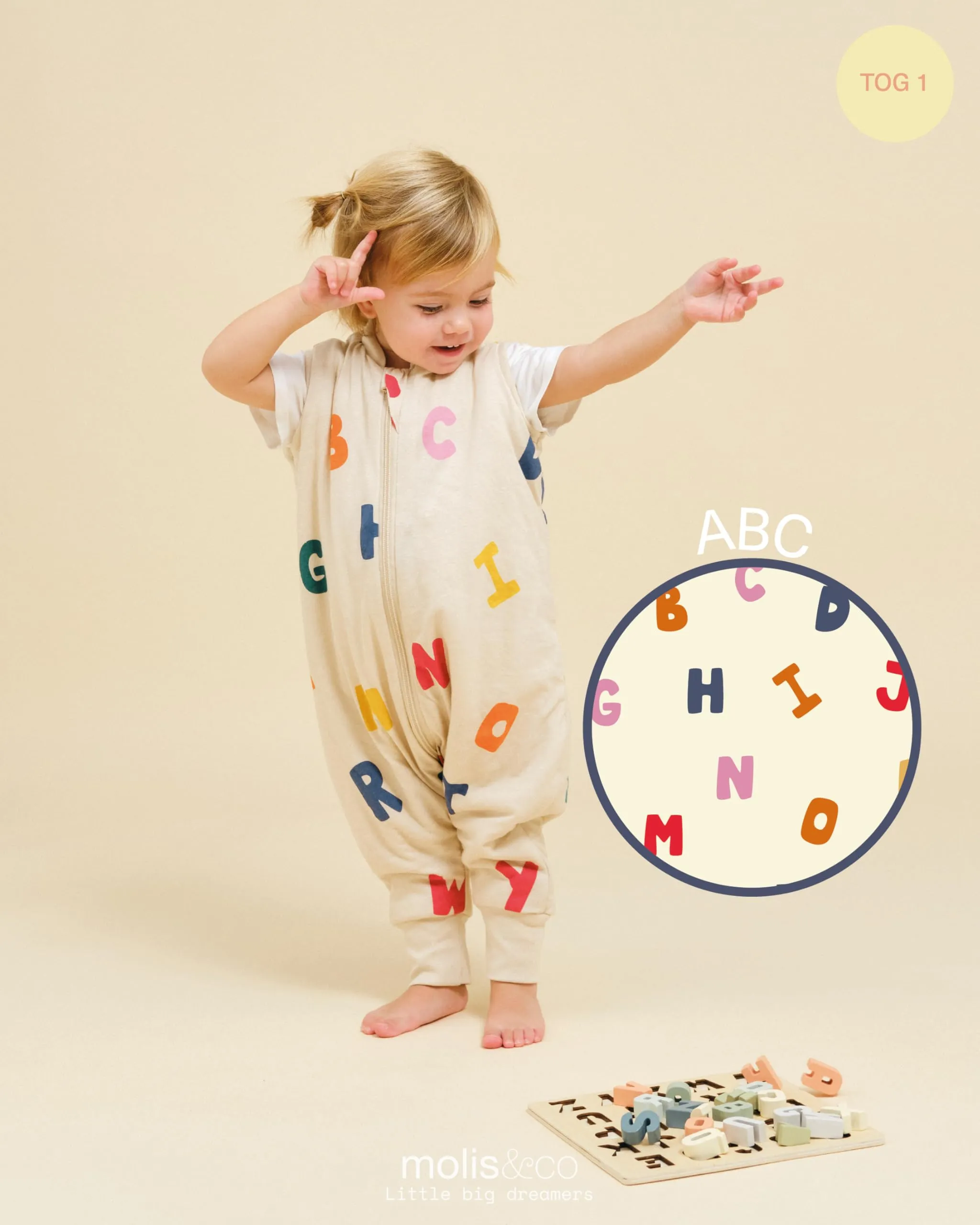 molis&co. Sacco Nanna con piedini 1 TOG, Cotone Oeko-TEX 100, ABC, 3 anni - immagine 4