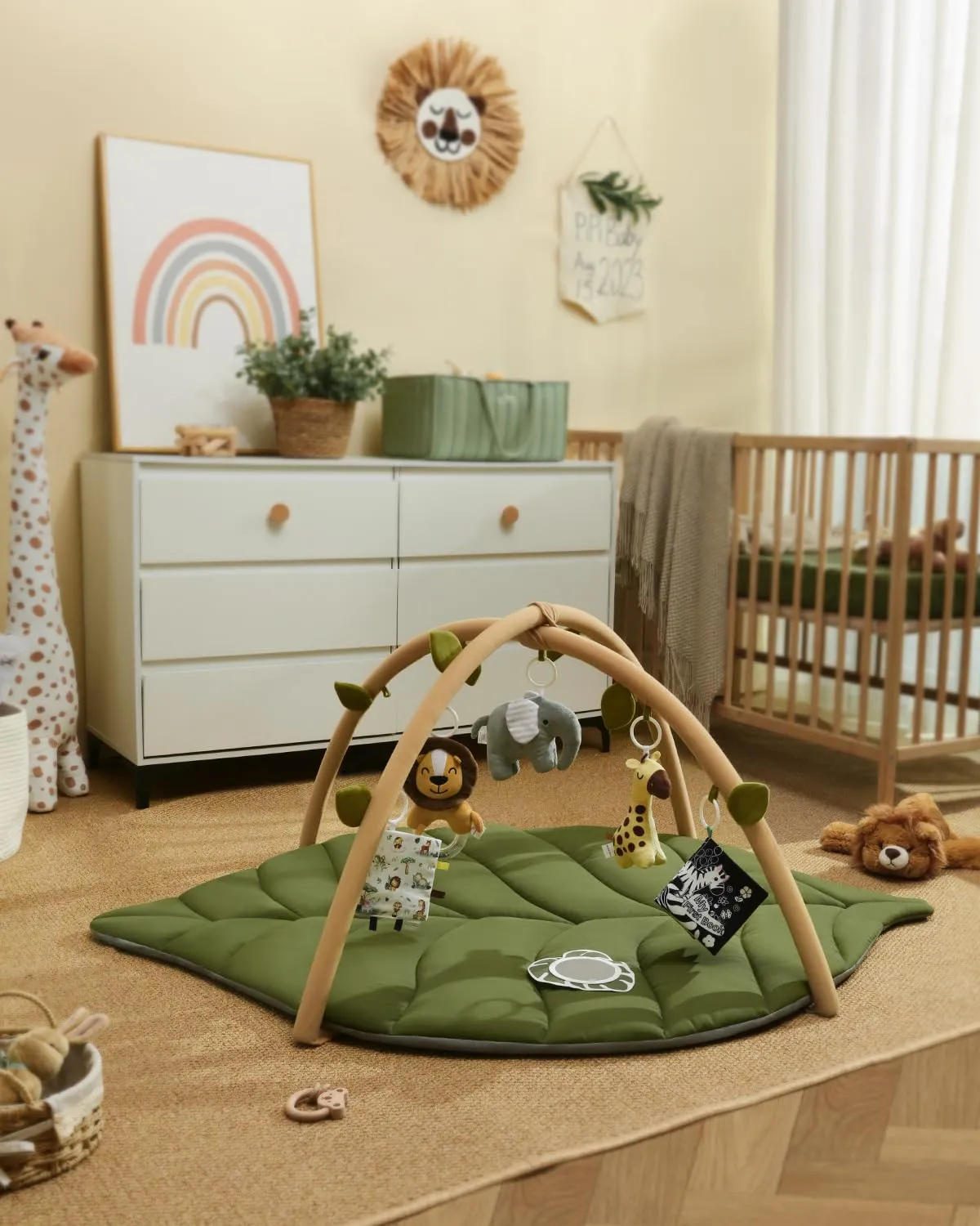 Blissful Diary Palestrina Neonato Montessori a Forma di Foglia con Arco Rimovibile e 6 Giochi, Verde - immagine 7