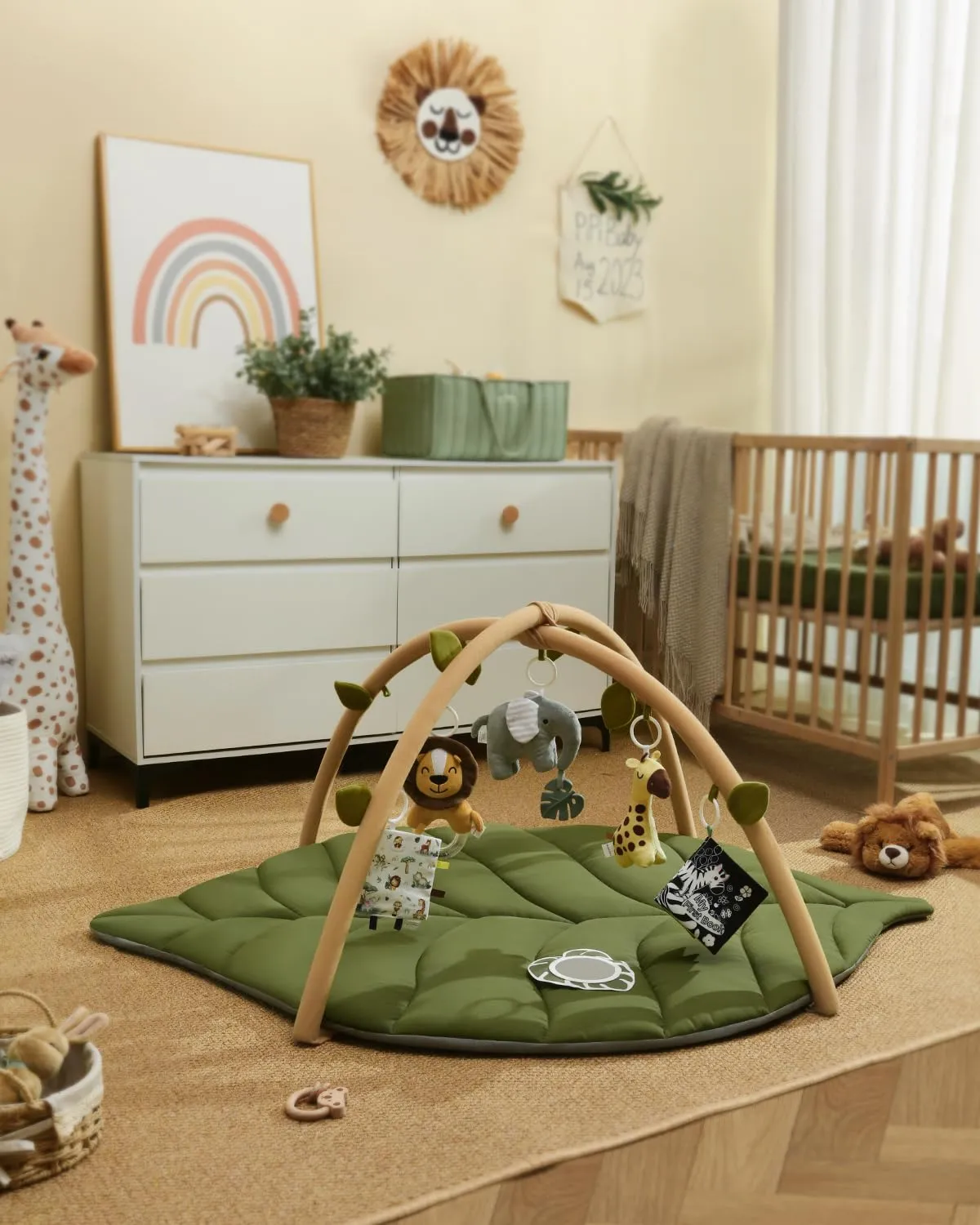 Blissful Diary Palestrina Neonato Montessori a Forma di Foglia con Arco Rimovibile e 6 Giochi, Verde - immagine 8