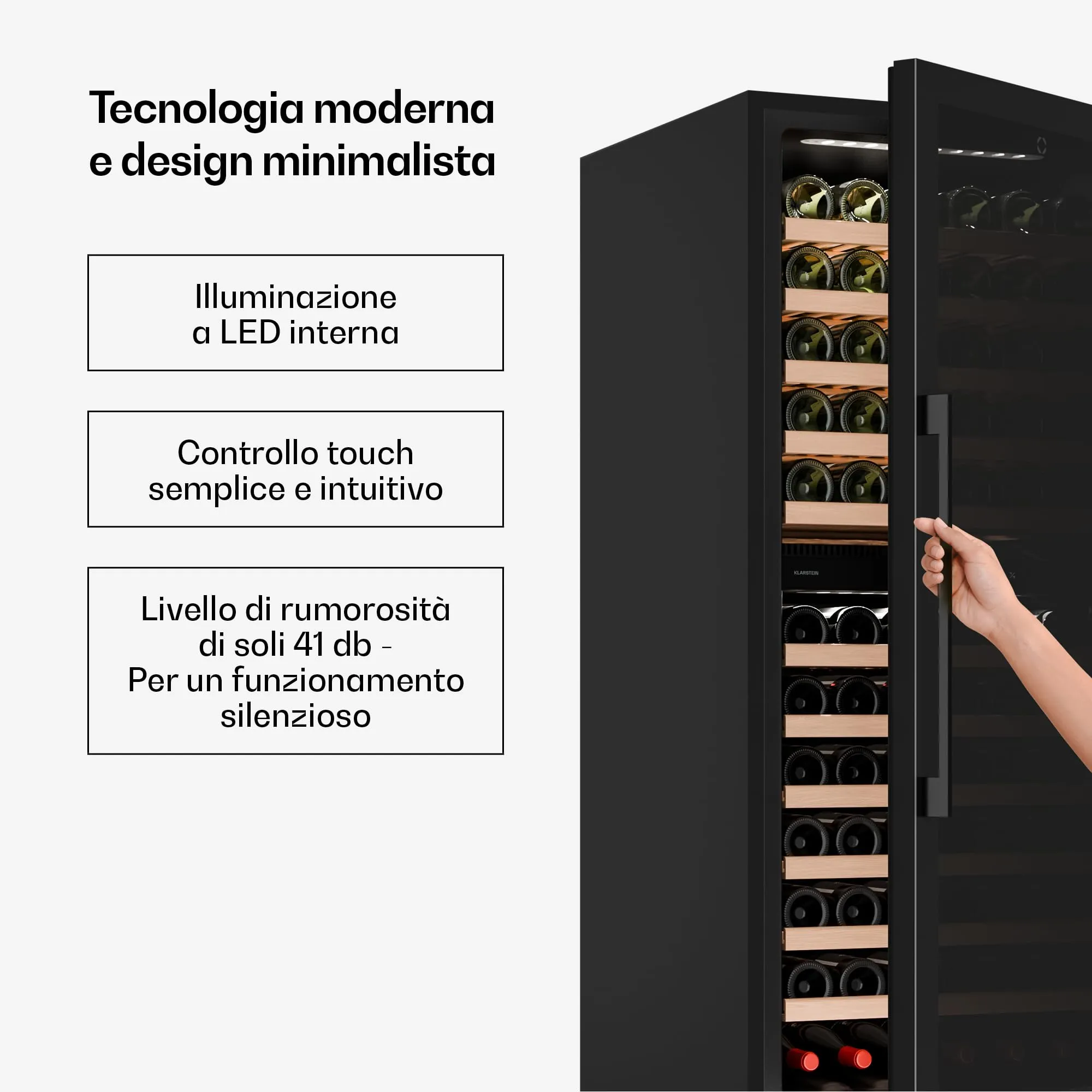 Klarstein Velaire Cantinetta per Vino Doppia Temperatura JCF-320S, 122 Bottiglie, 2 Zone, LED, Touch, UV - immagine 4