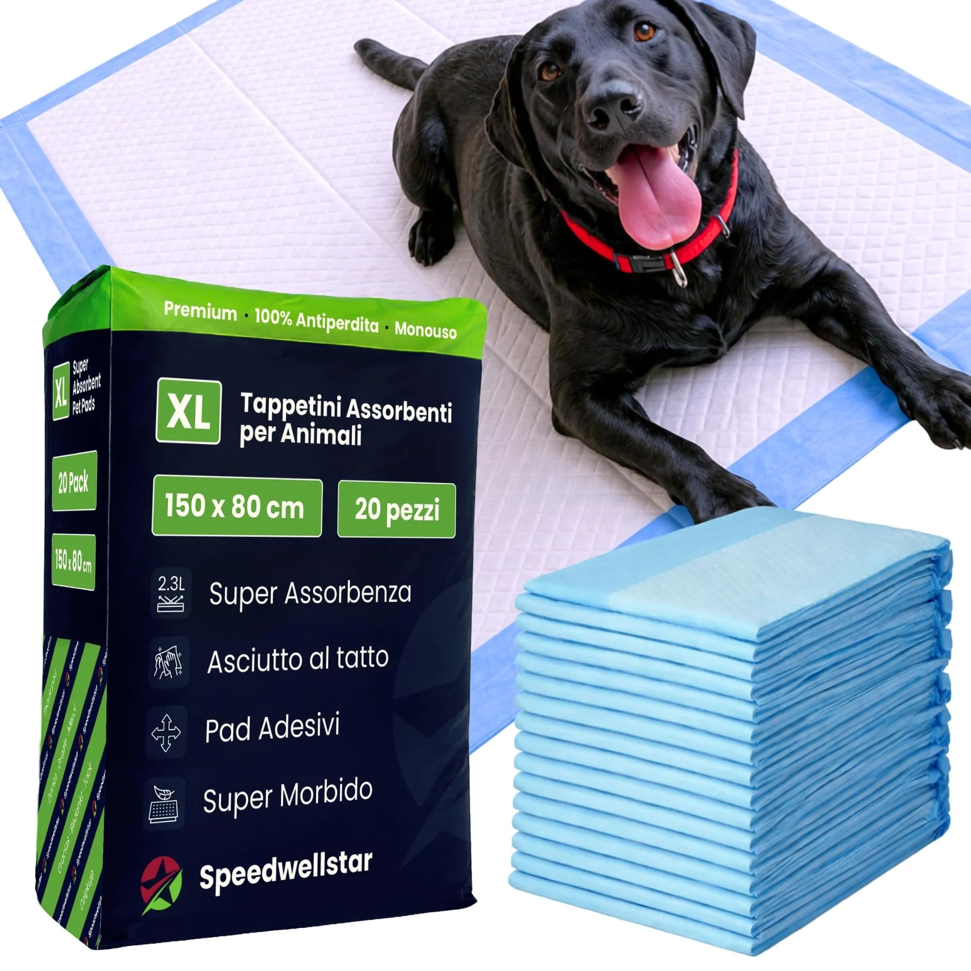 Speedwellstar Tappetini Assorbenti Extra Large per Cani 150 x 80 cm, 2300 ml, Confezione da 20 - immagine 1