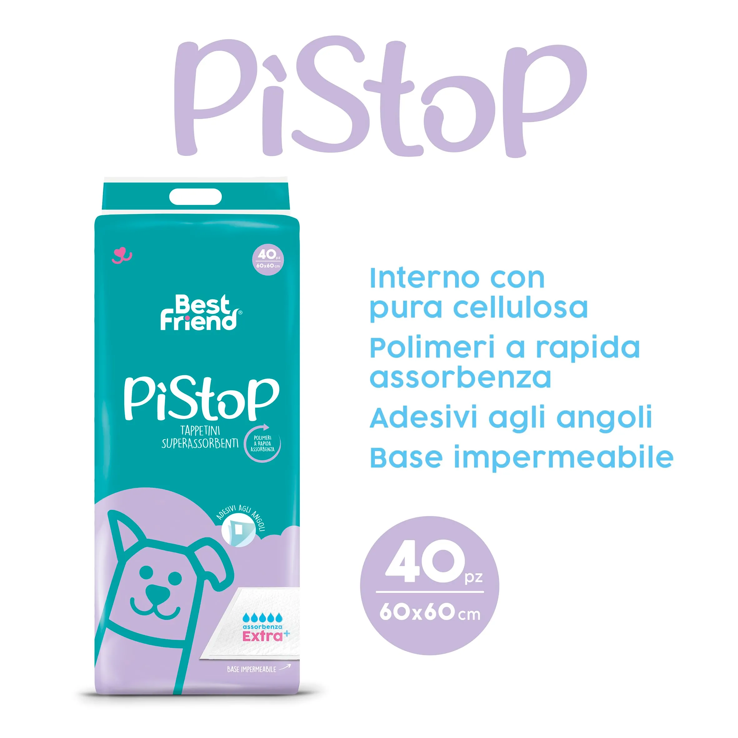 Best Friend PìStoP Extra+ Traversine Usa e Getta per Cani, 60x60 cm, 40 Pezzi - immagine 2