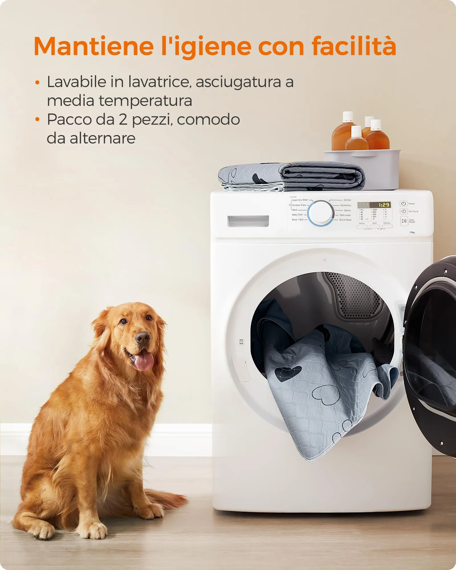 Feandrea Tappetini Lavabili per Cani, Set di 2, 183 x 183 cm, Antiscivolo - immagine 7