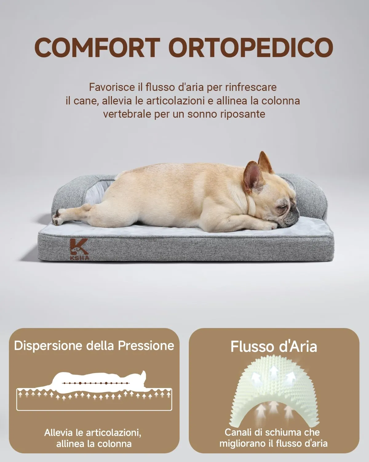 KSIIA Cuccia Cane Ortopedica Sfoderabile e Lavabile, 73x45x15cm - immagine 3