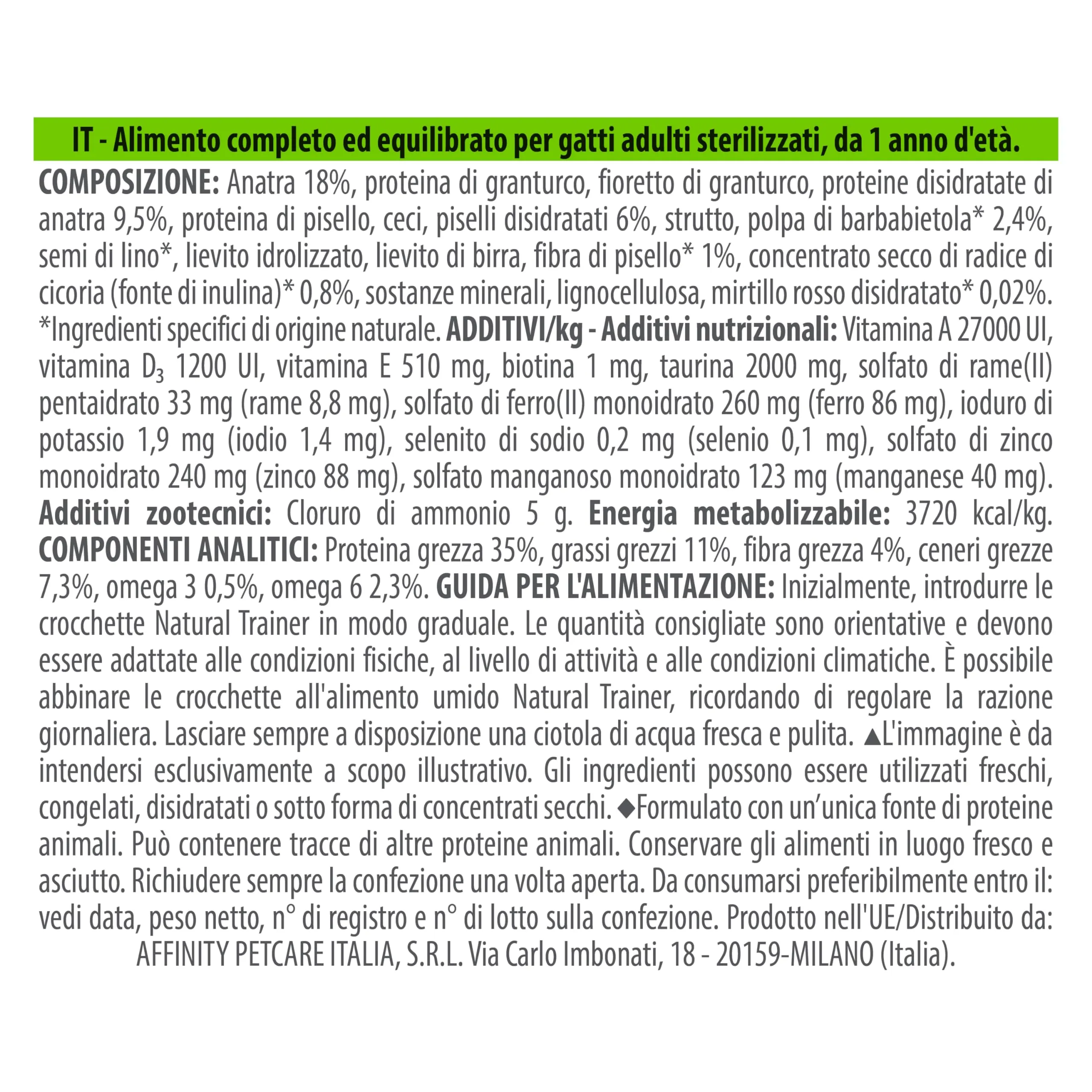 Trainer Cibo per Gatti Sterilizzati Monoproteico con Anatra, 1,5kg - immagine 4