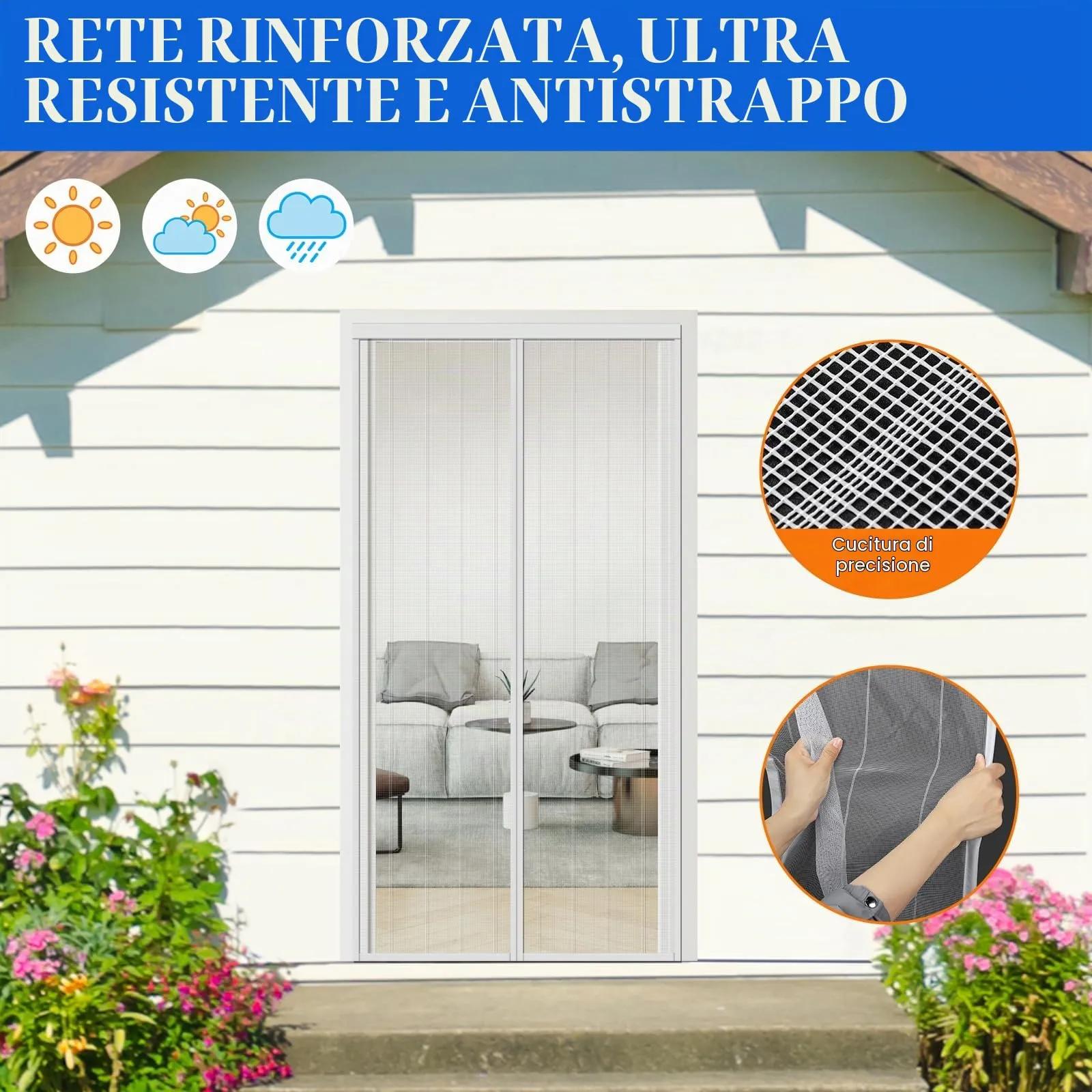 MYCARBON Zanzariera Magnetica Porta Finestra con Lacci, 120x220cm, Bianco - immagine 5