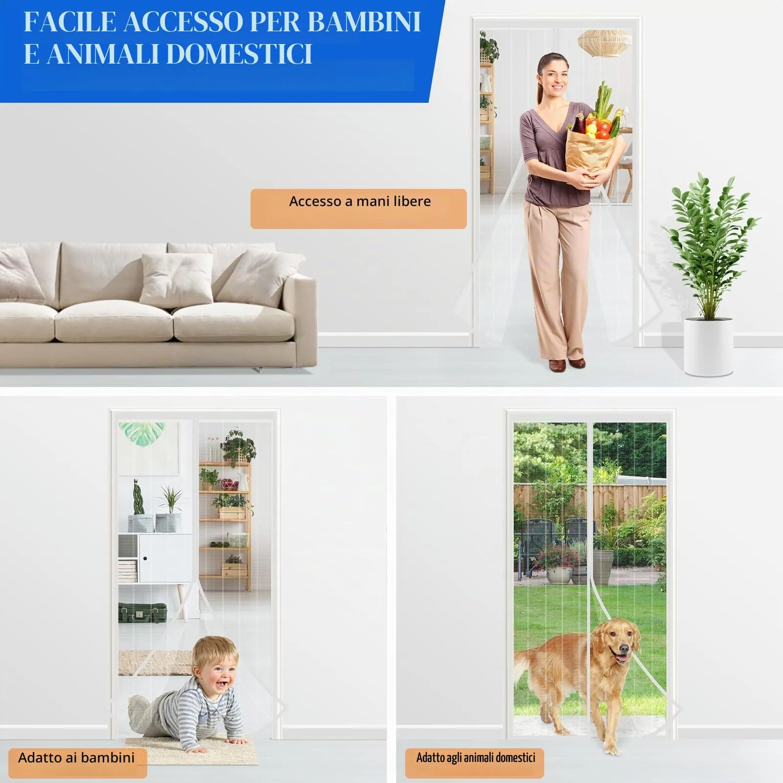 MYCARBON Zanzariera Magnetica Porta Finestra con Lacci, 120x220cm, Bianco - immagine 6