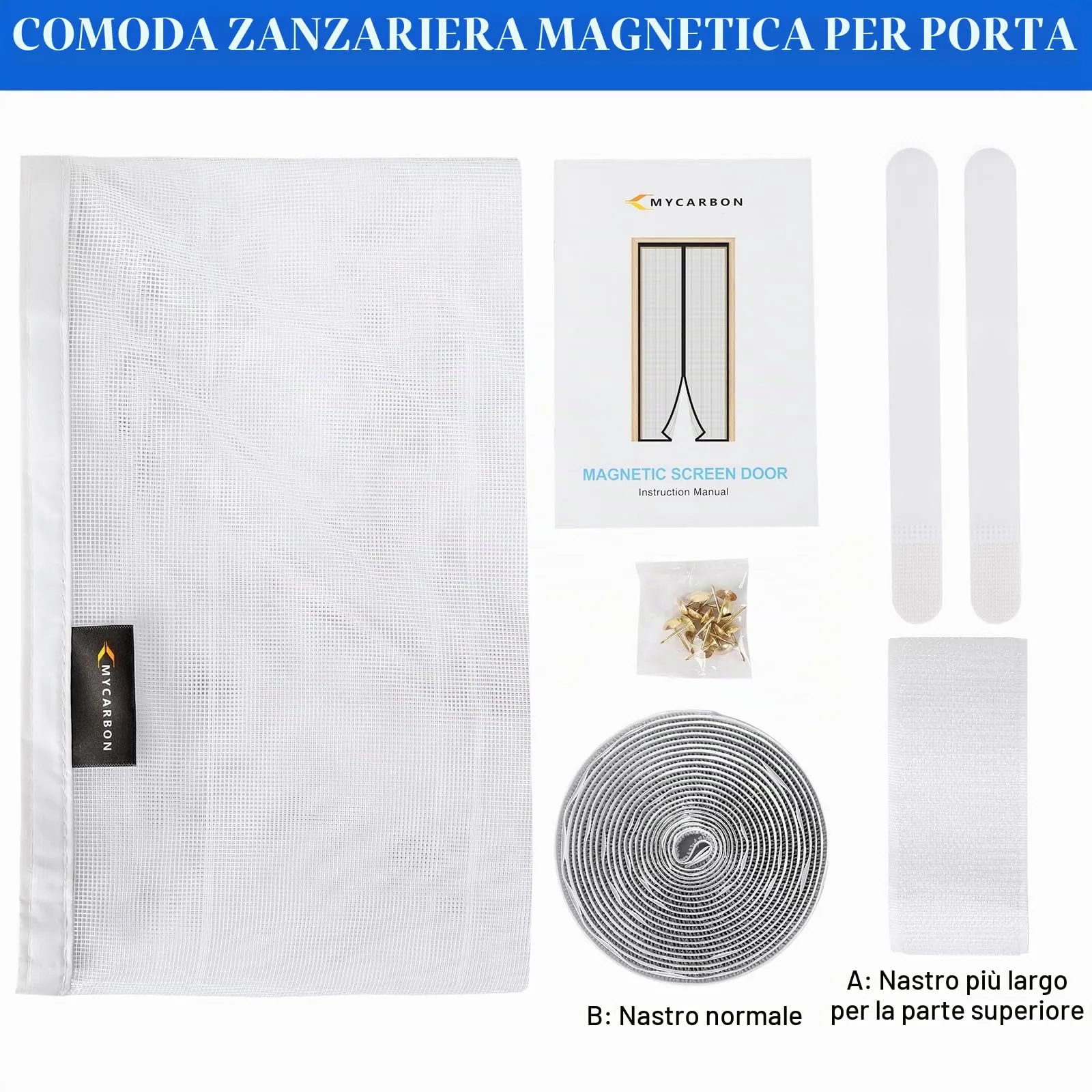 MYCARBON Zanzariera Magnetica Porta Finestra con Lacci, 120x220cm, Bianco - immagine 7