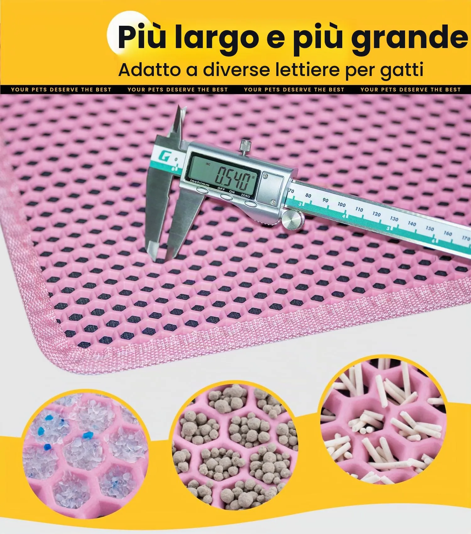 Conlun Tappetino Lettiera Gatto 60x46cm, Doppio Strato, Impermeabile, Antiscivolo, Rosa - immagine 4