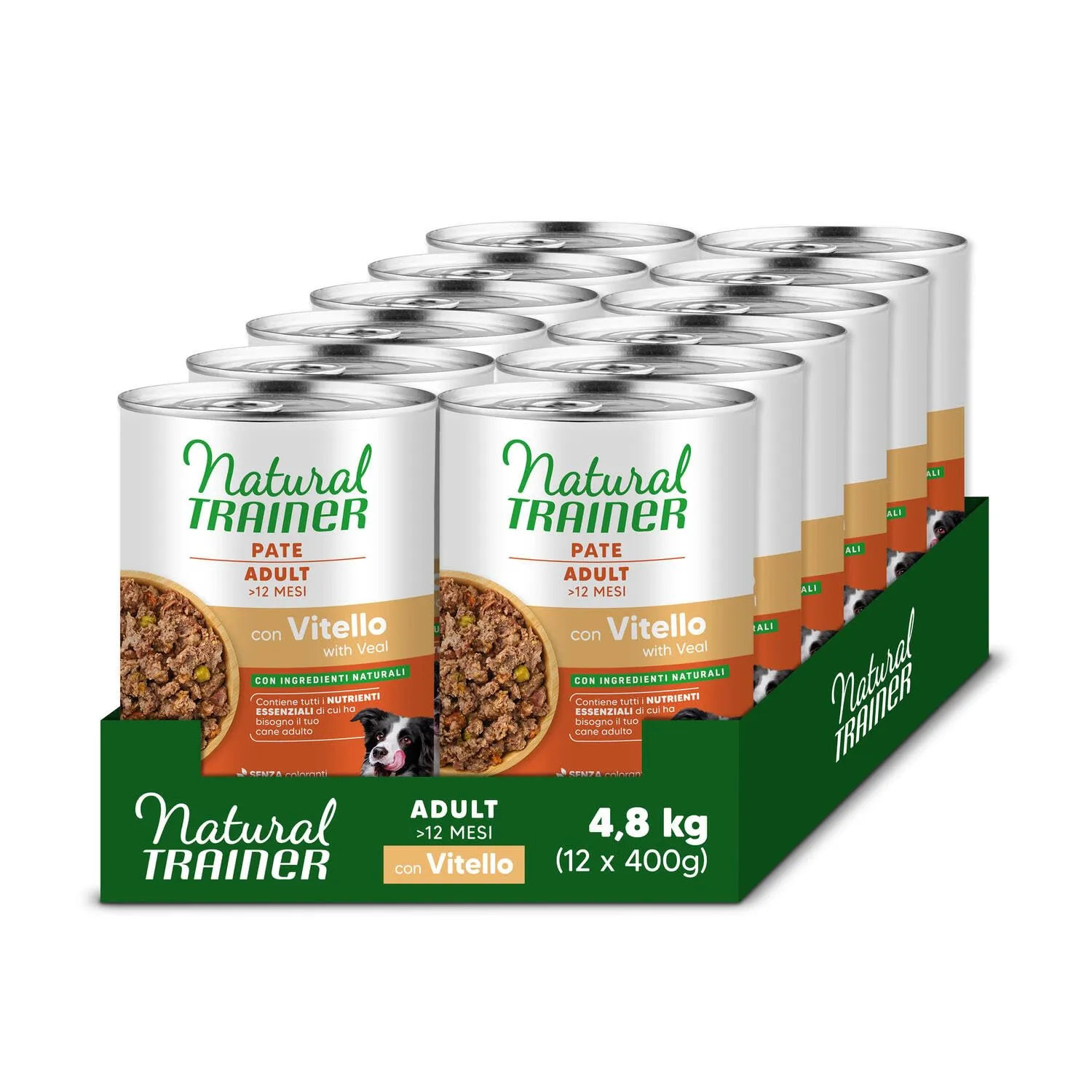 Trainer Natural Medium-Maxi Cibo Umido per Cani Adulti Paté con Vitello 12 x 400g - immagine 1