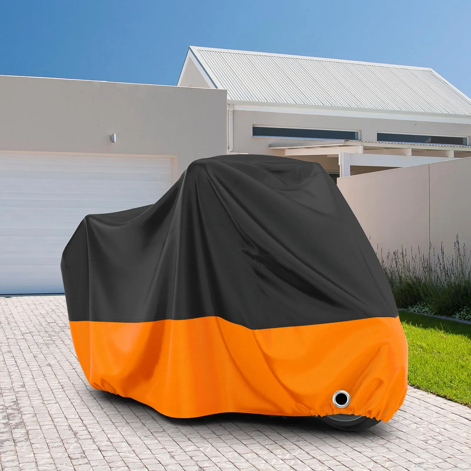 Favoto Telo Moto Impermeabile e Antipolvere Universale XXL, 245x105x125cm, Nero+Arancione - immagine 7