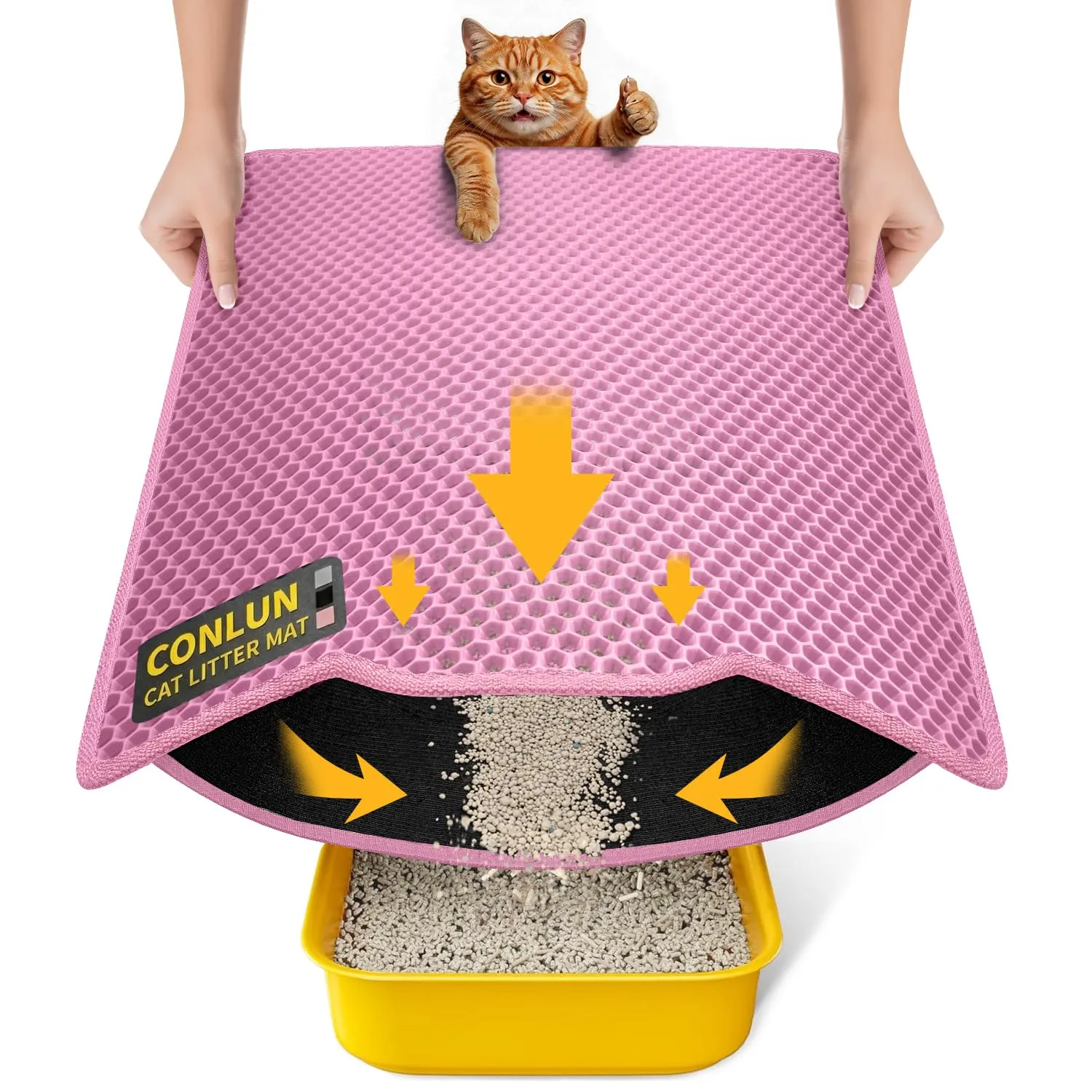 Conlun Tappetino Lettiera Gatto, 58x40cm, Doppio Strato Impermeabile e Antiscivolo, Rosa - immagine 1