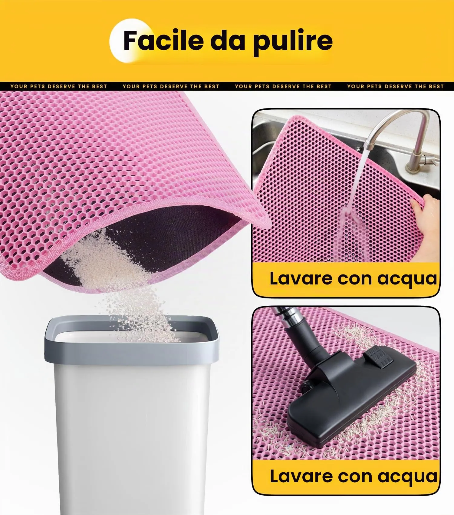 Conlun Tappetino Lettiera Gatto, 58x40cm, Doppio Strato Impermeabile e Antiscivolo, Rosa - immagine 5