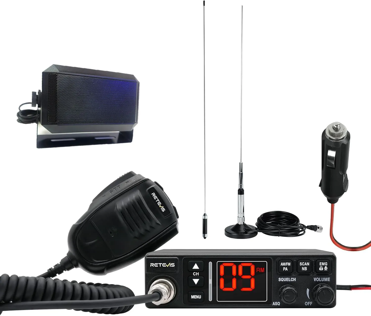 Retevis MB63A Radio CB AM/FM Kit con Antenna e Altoparlante Esterno, NB/ANL, 12/24V, 40 Canali - immagine 1