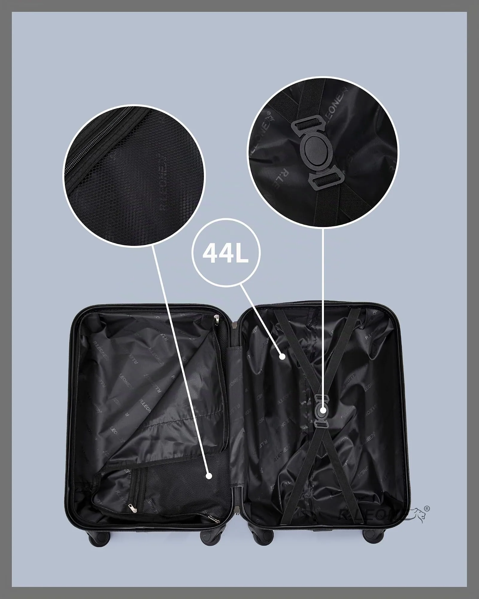 R.Leone Trolley Bagaglio a Mano 55x35x25 cm 4 Ruote in ABS 20373FR Verde Scuro - immagine 6