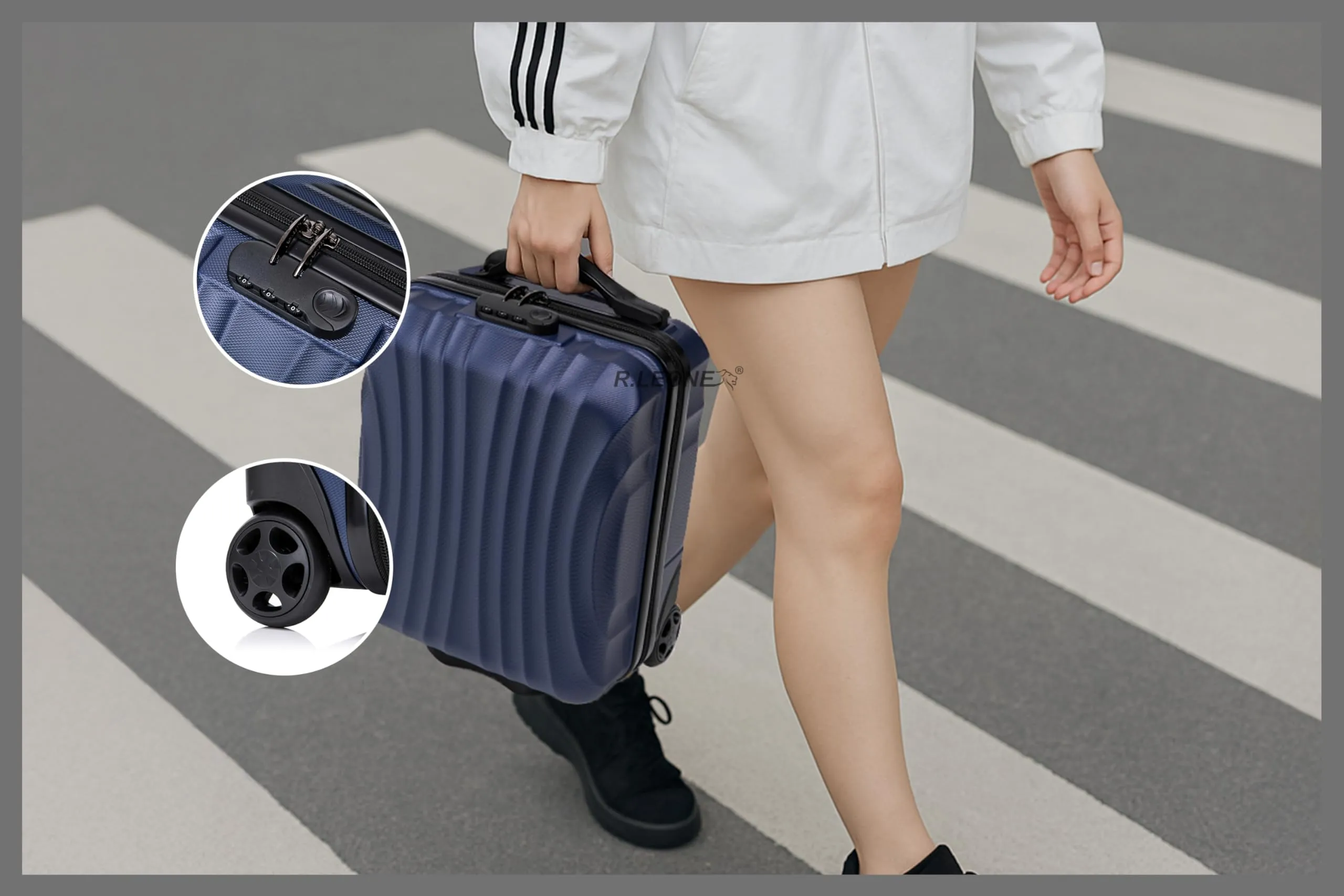 R.Leone Trolley Bagaglio a Mano 40x30x20cm in ABS 2 Ruote 20374FR - Grigio - immagine 5