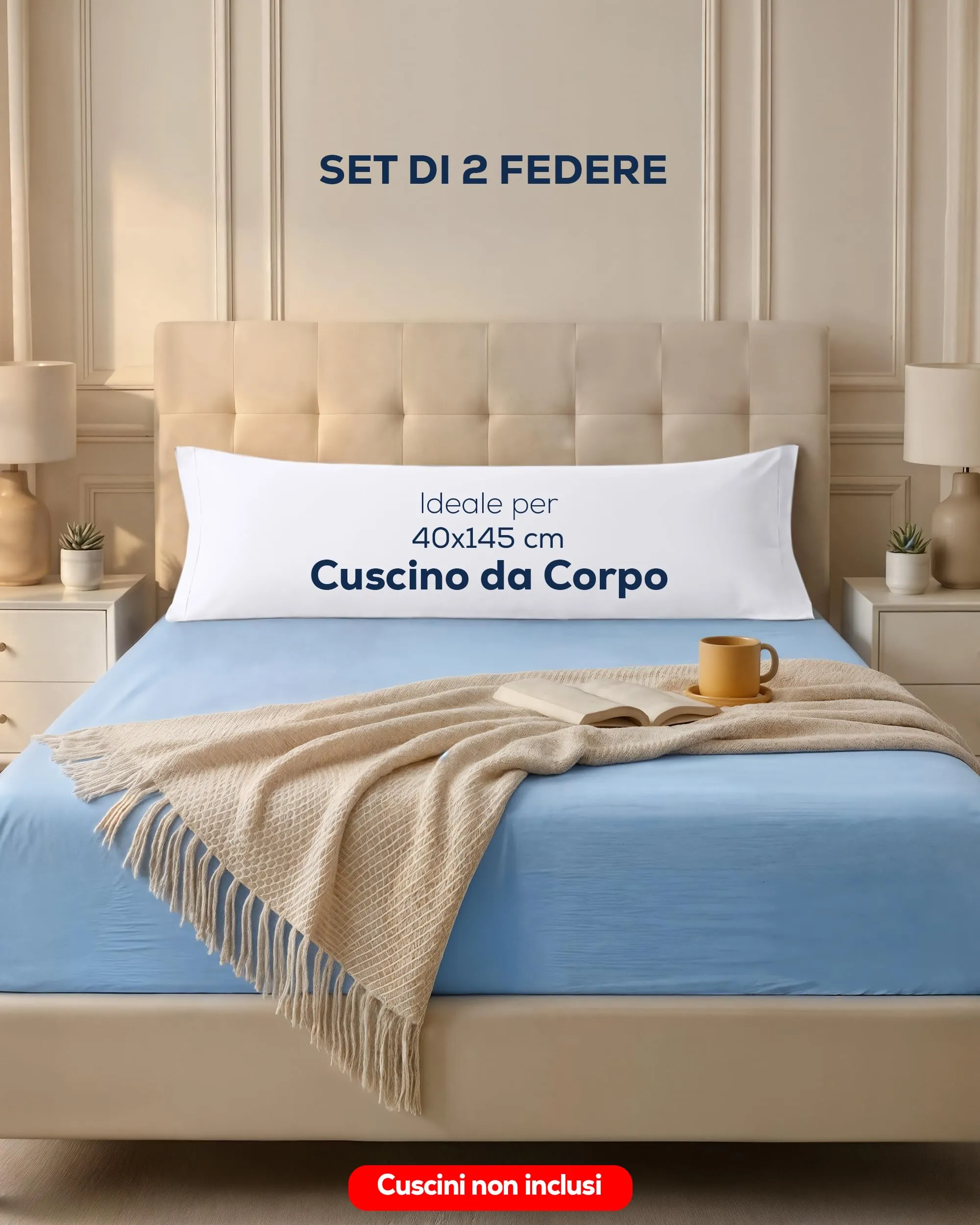 Utopia Bedding Set di 2 federe cuscino da corpo, 40 x 145 cm, Bianco - immagine 3