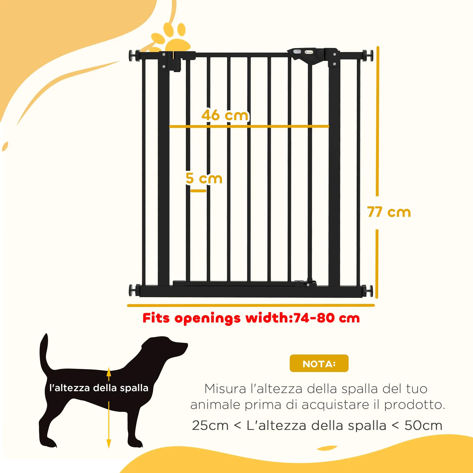PawHut Cancellino per Cani Regolabile 74-80 cm, Nero - immagine 3