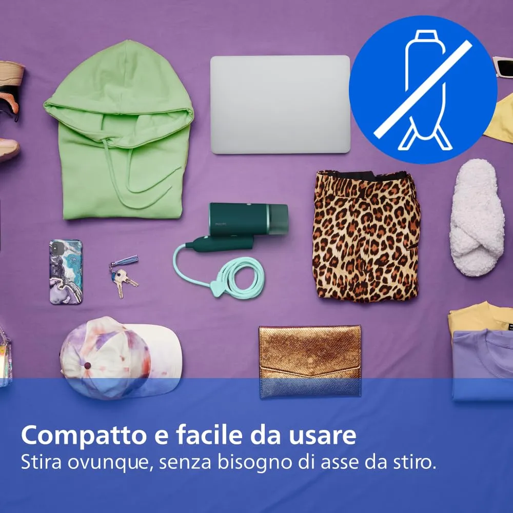 Philips 3000 Ferro da Stiro Verticale a Vapore Pieghevole STH3020/70, 20 g/min, 1000W - immagine 5