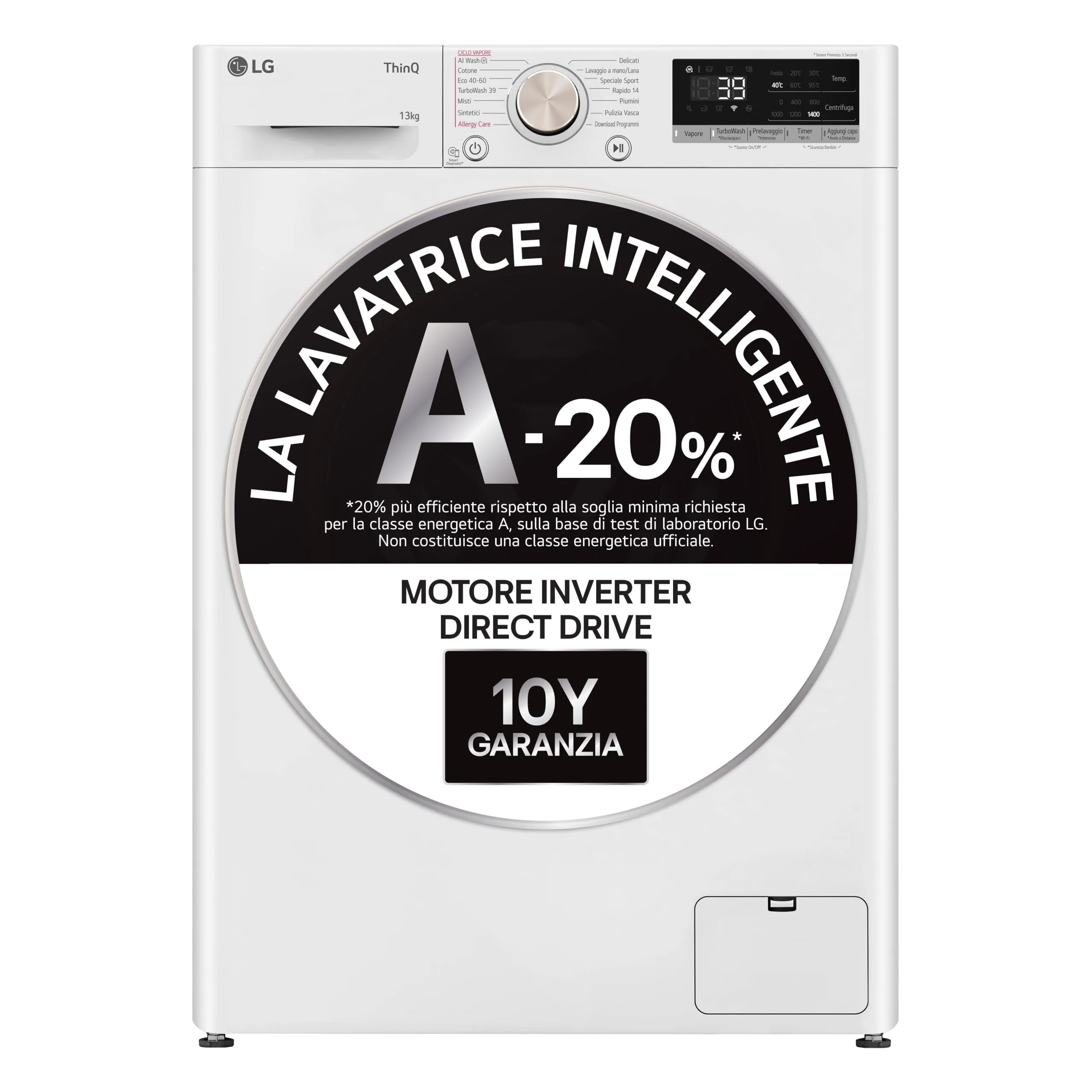 LG F4R7013TSWG Lavatrice 13kg Serie R7 Classe A-20%, 1400 giri, TurboWash 360, Wi-Fi, Inverter Direct Drive, Bianco - immagine 2