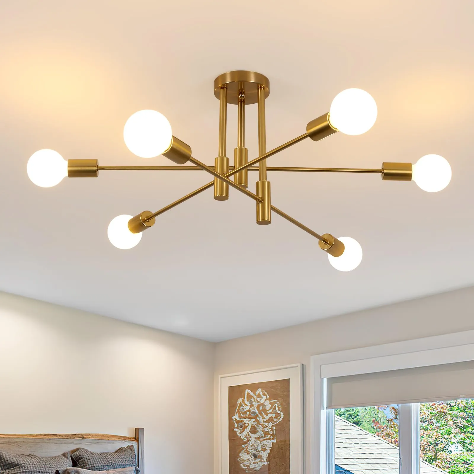 Comely Lampadario Soggiorno Industriale Sputnik, 6 Luci, Oro, 72 cm - immagine 1