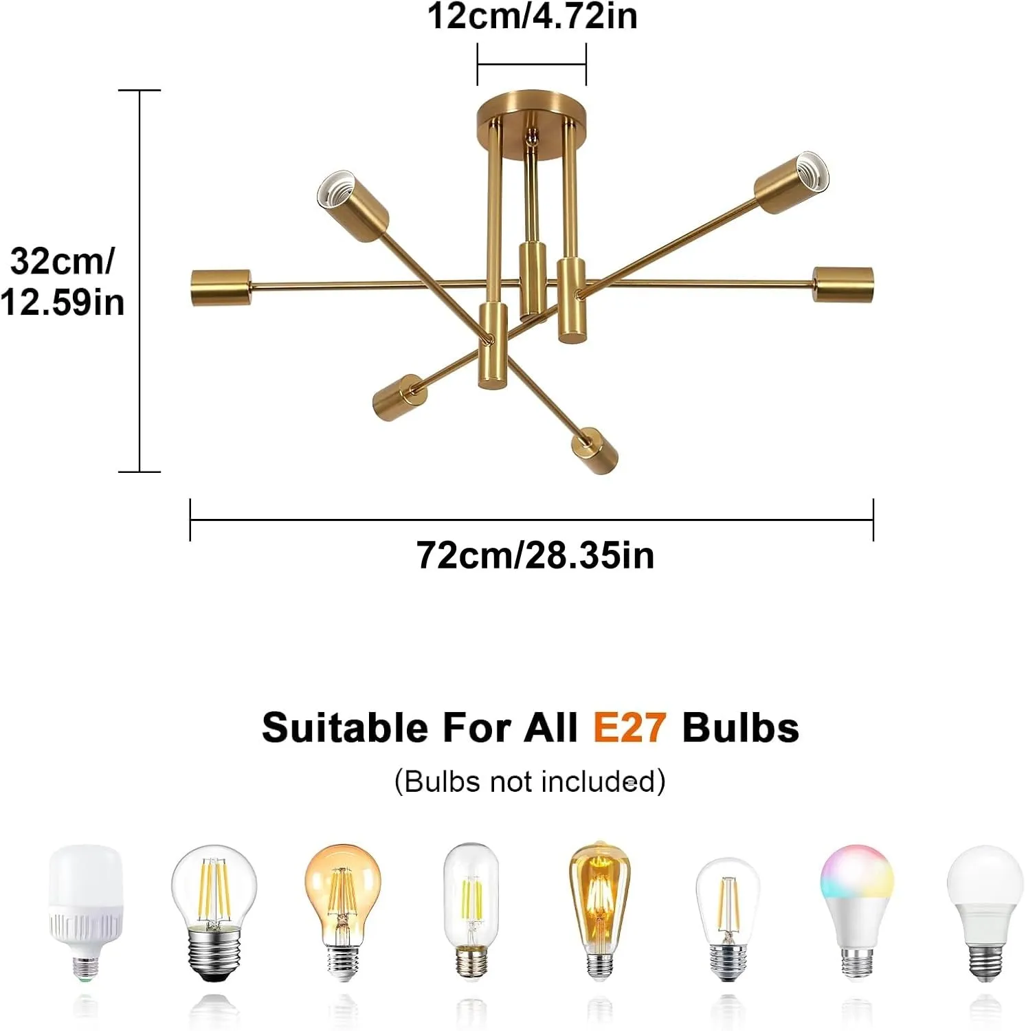 Comely Lampadario Soggiorno Industriale Sputnik, 6 Luci, Oro, 72 cm - immagine 4