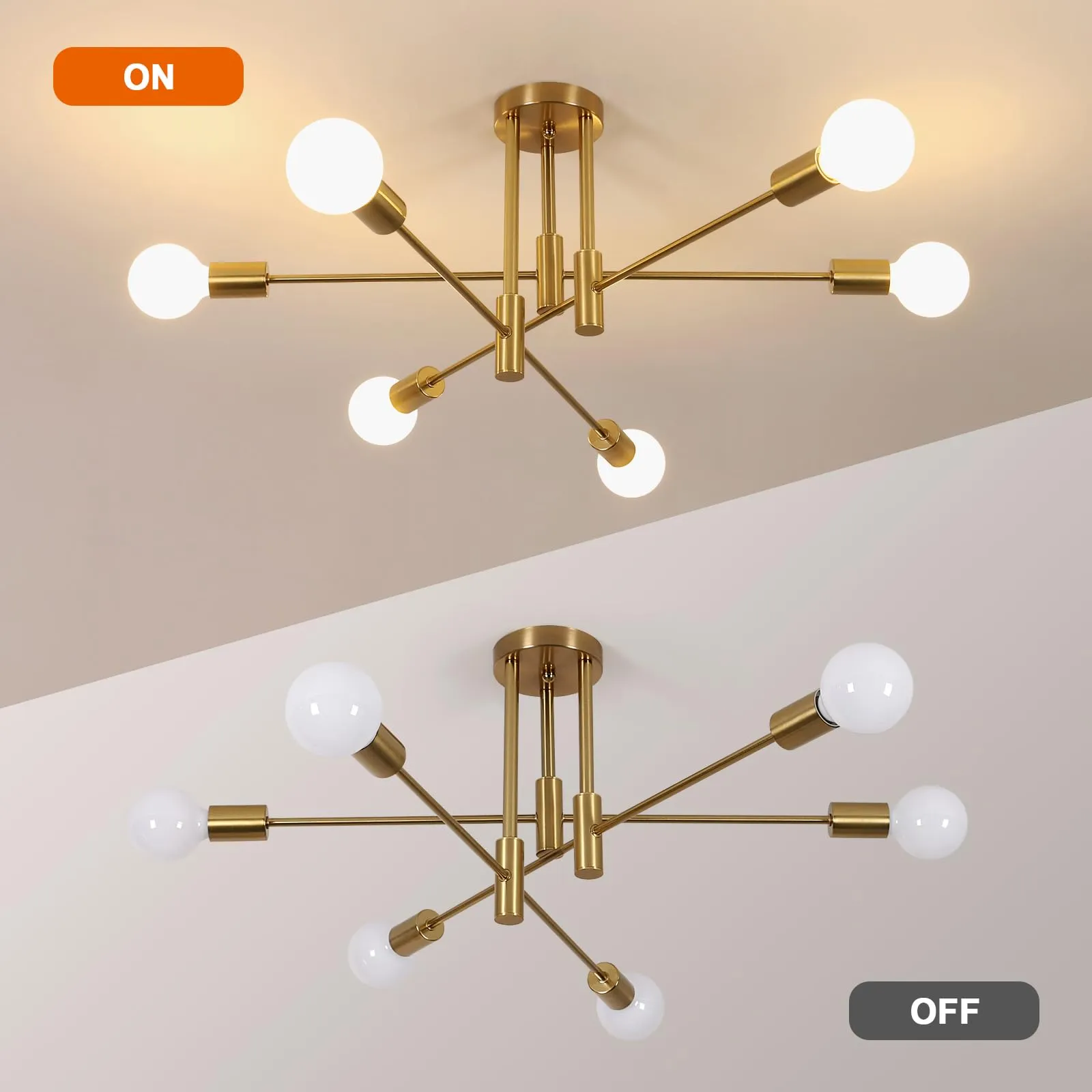 Comely Lampadario Soggiorno Industriale Sputnik, 6 Luci, Oro, 72 cm - immagine 6