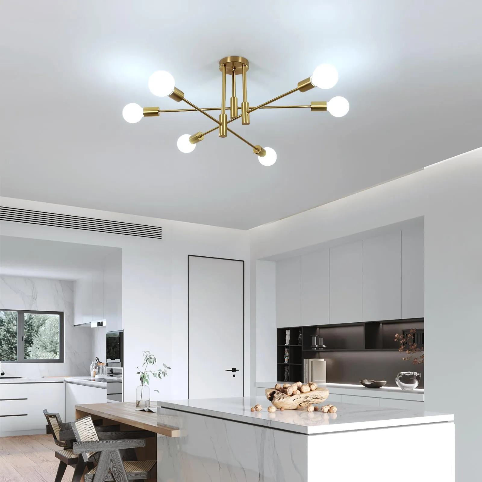Comely Lampadario Soggiorno Industriale Sputnik, 6 Luci, Oro, 72 cm - immagine 7