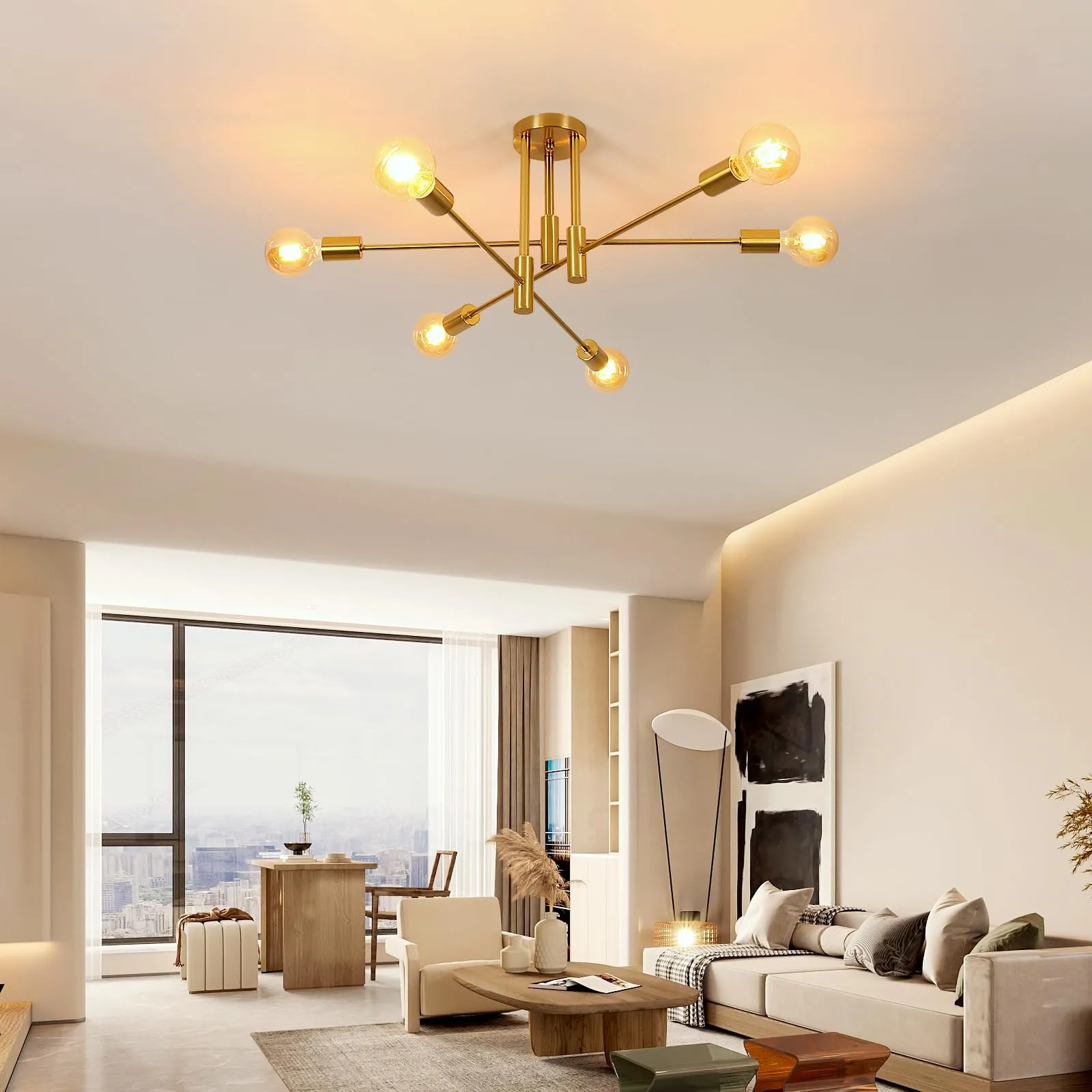 Comely Lampadario Soggiorno Industriale Sputnik, 6 Luci, Oro, 72 cm - immagine 9