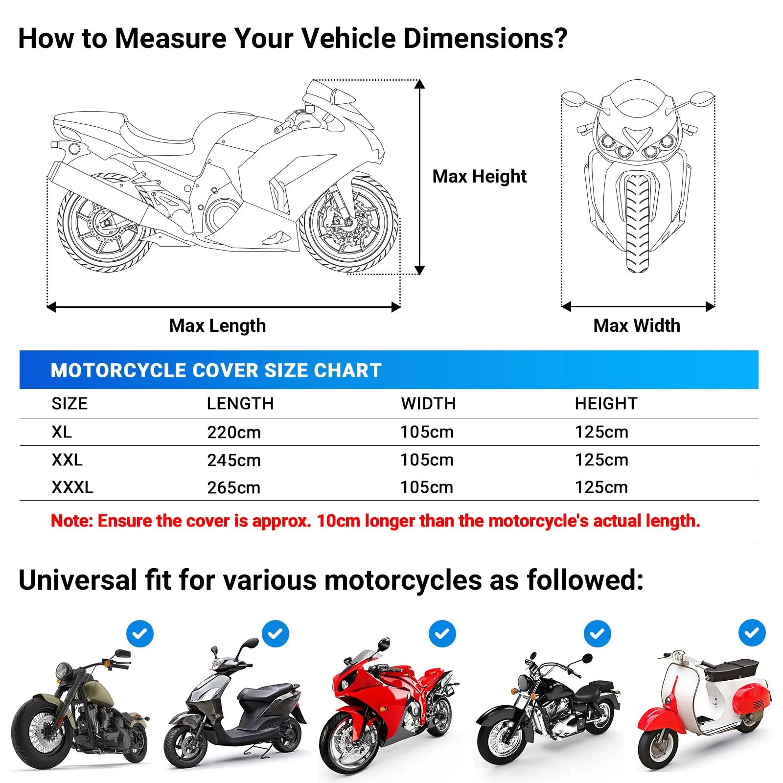 Favoto Telo Moto Impermeabile e Antipolvere Universale XL, 220x105x125cm - immagine 5