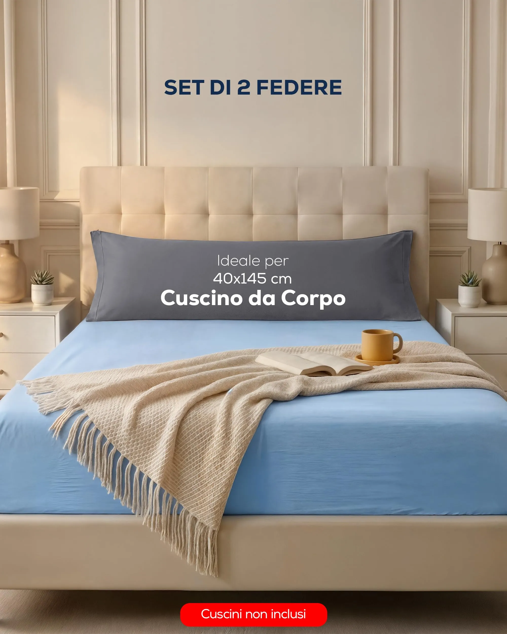 Utopia Bedding Set di 2 federe cuscino da corpo, 40 x 145 cm, Grigio - immagine 3