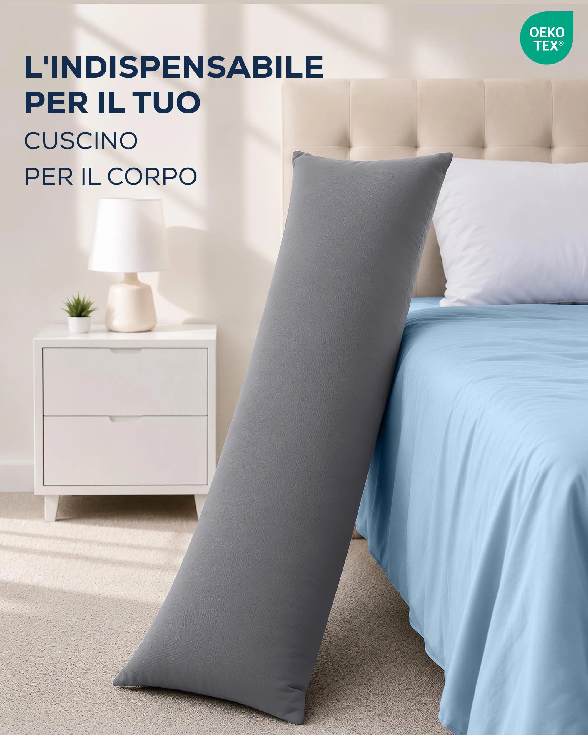 Utopia Bedding Set di 2 federe cuscino da corpo, 40 x 145 cm, Grigio - immagine 4