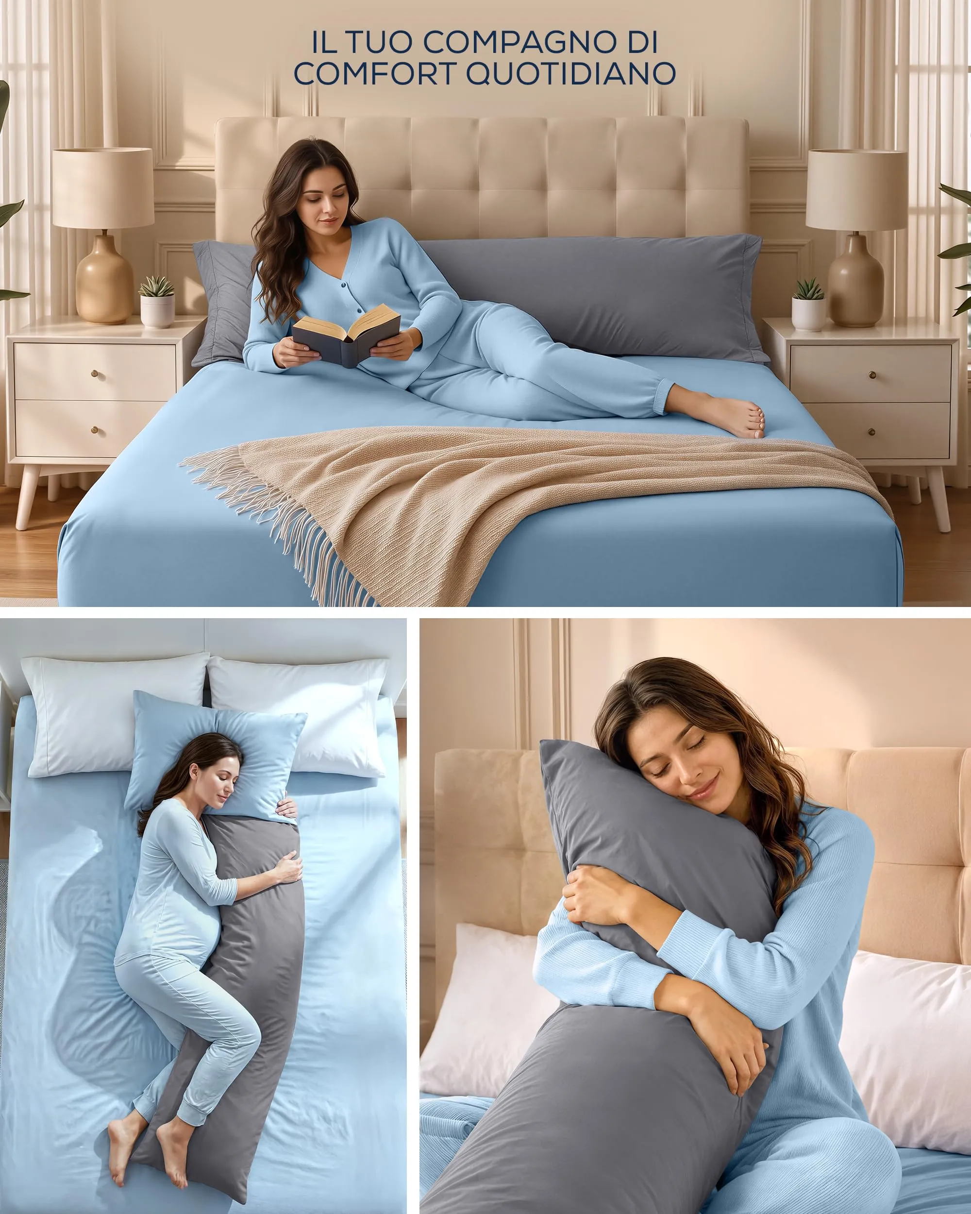 Utopia Bedding Set di 2 federe cuscino da corpo, 40 x 145 cm, Grigio - immagine 7