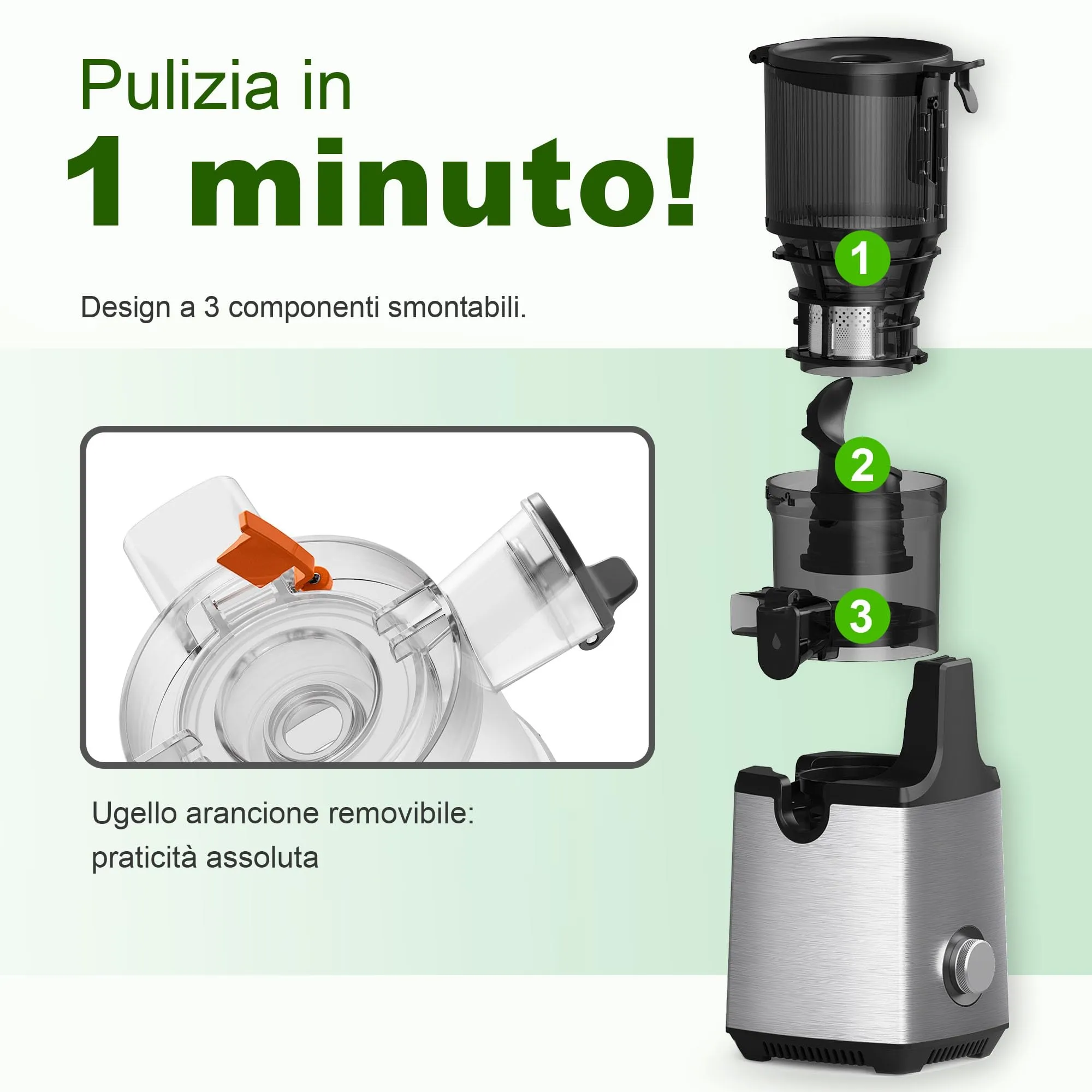 Fretta F6000 Estrattore di succo a masticazione lenta, 250 W, bocca da 135 mm - immagine 5