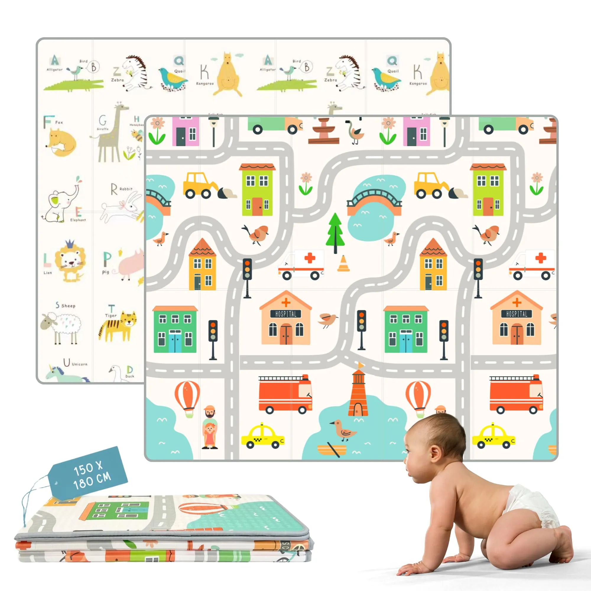 HuBorns Tappeto Gioco Bambini 180x150 cm Città L - immagine 1