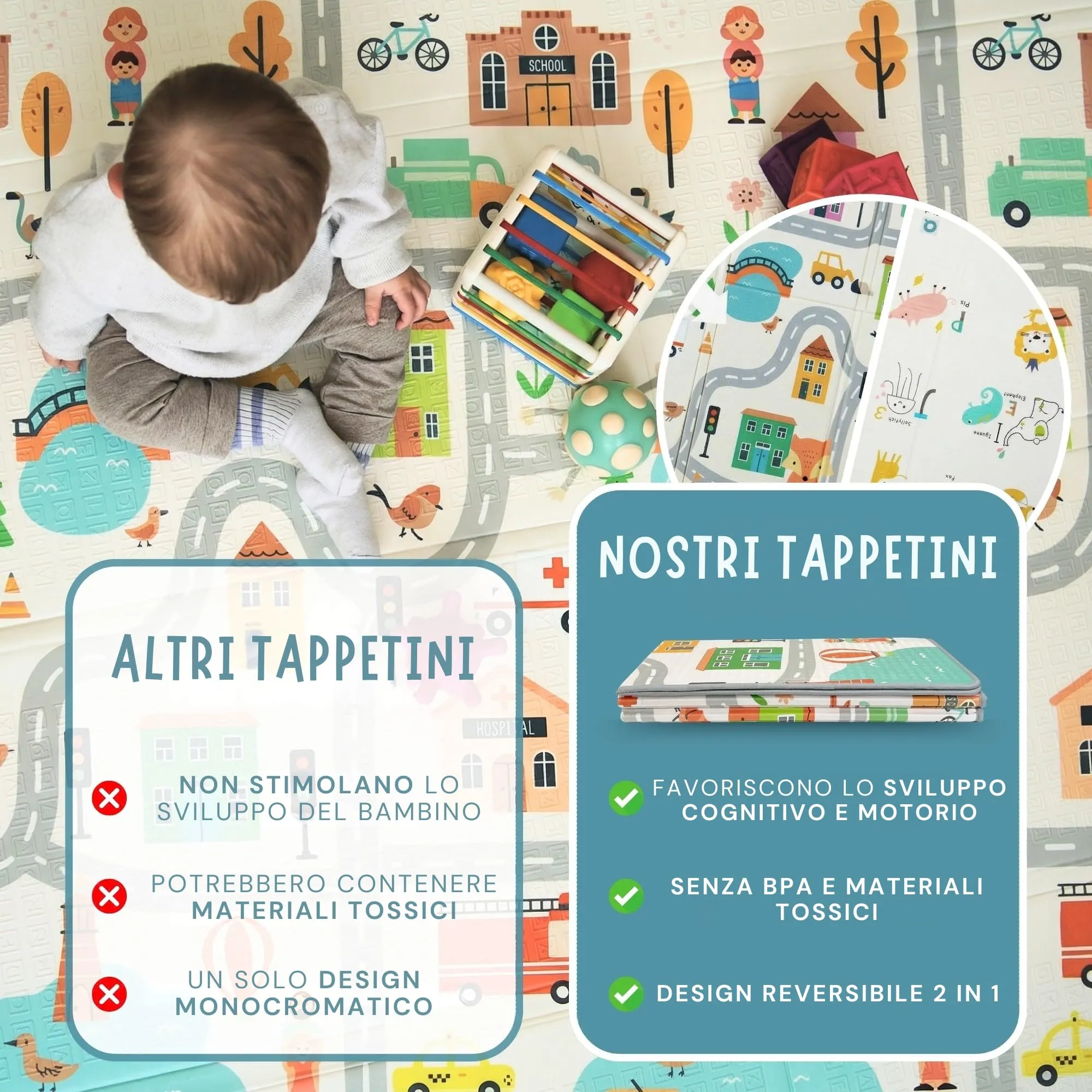 HuBorns Tappeto Gioco Bambini 180x150 cm Città L - immagine 6