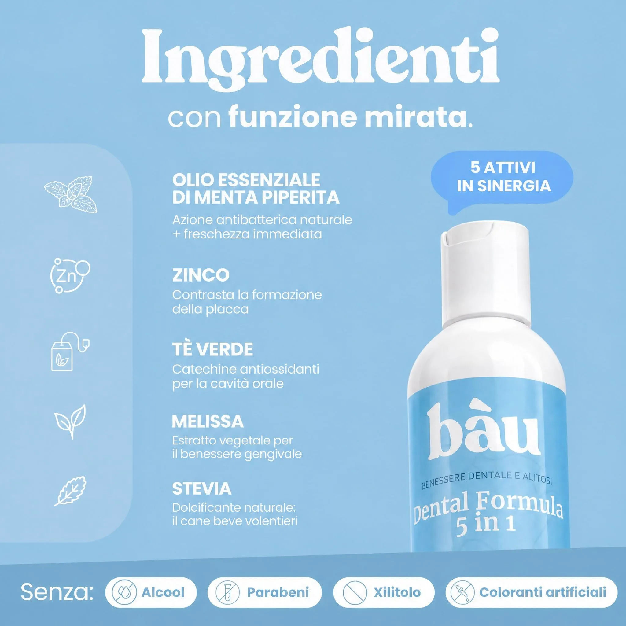 Bau Dental Formula 5in1 per Cani, Additivo per Acqua per Igiene Orale, 250ml - immagine 4