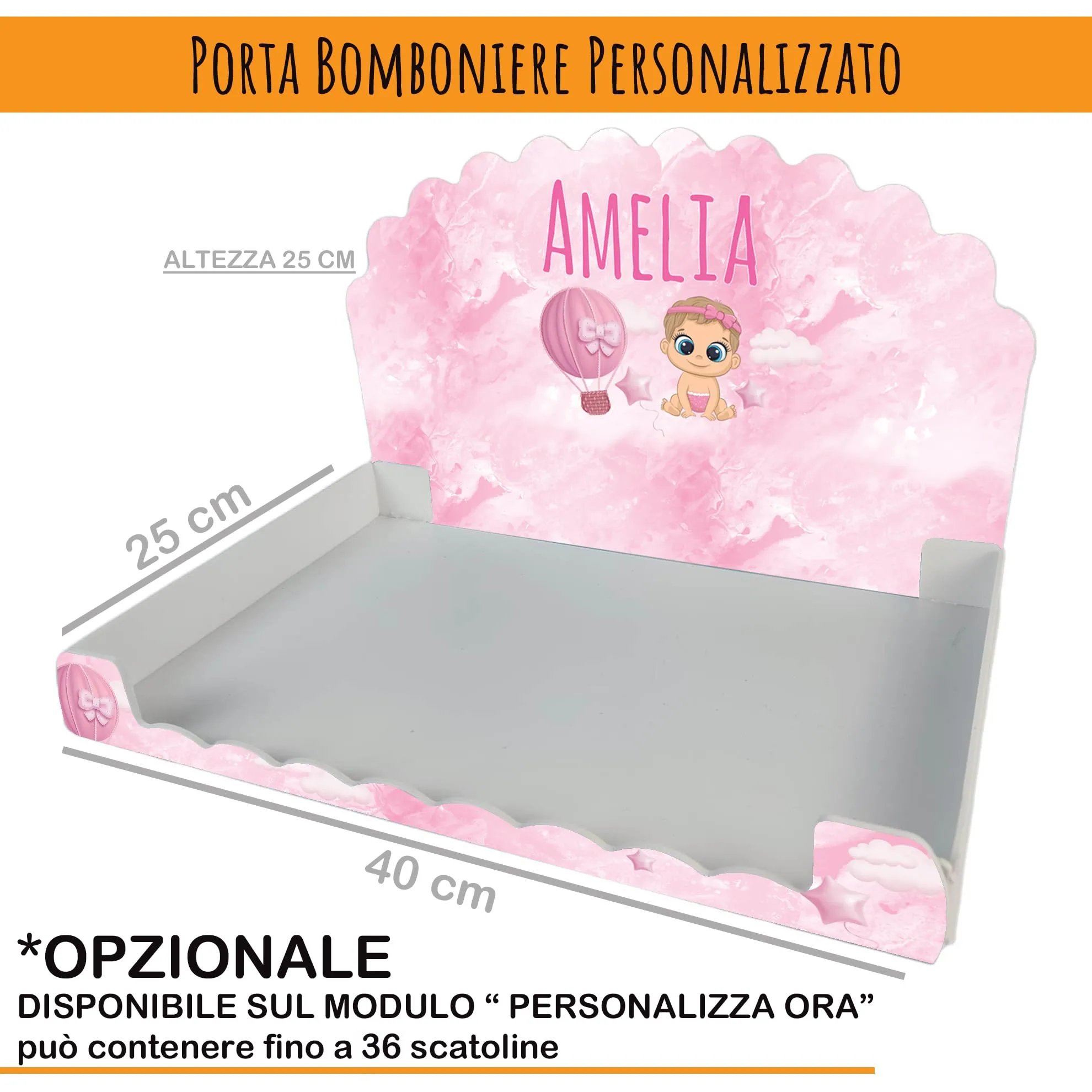 PV Grafik Scatola Portaconfetti Personalizzata con Nome e Data, Set da 16 Pezzi con Nastrino (Nica34) - immagine 3